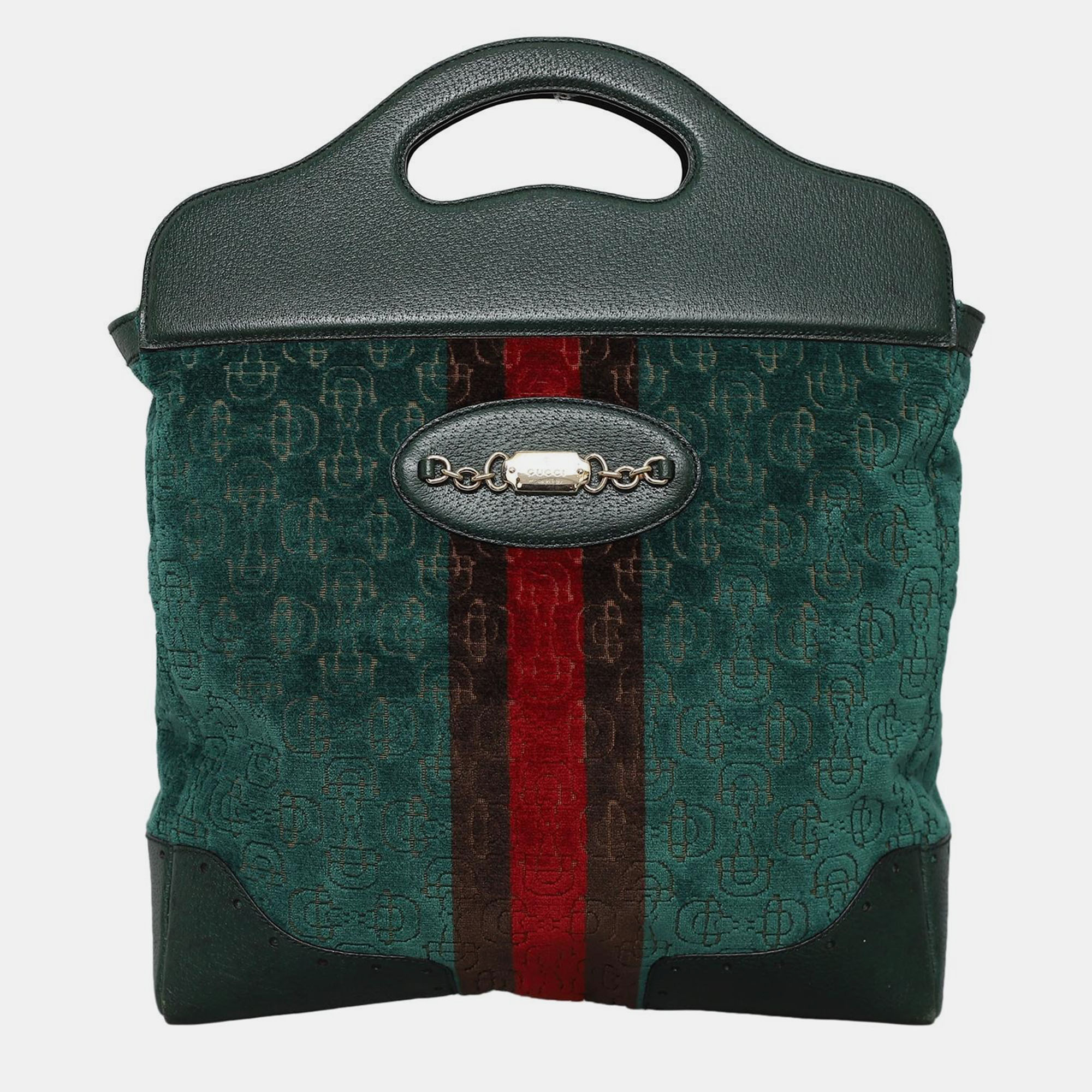 

Gucci Velvet Horsebit Shopper Bag, Green