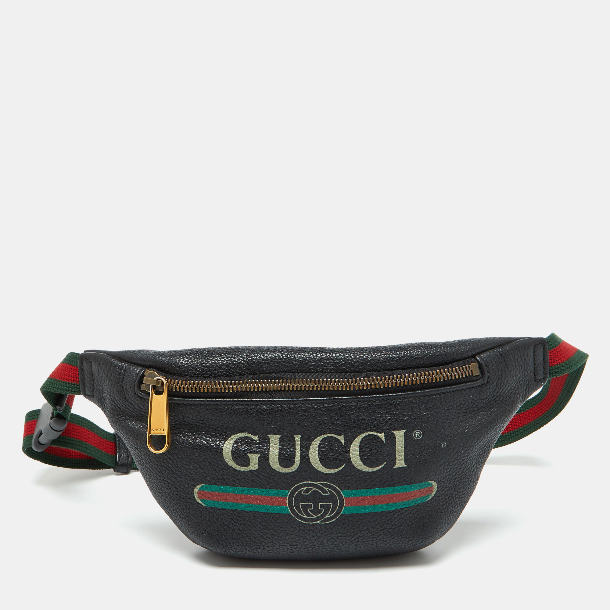 

Gucci Black Leather Vintage Logo Web Belt Bag