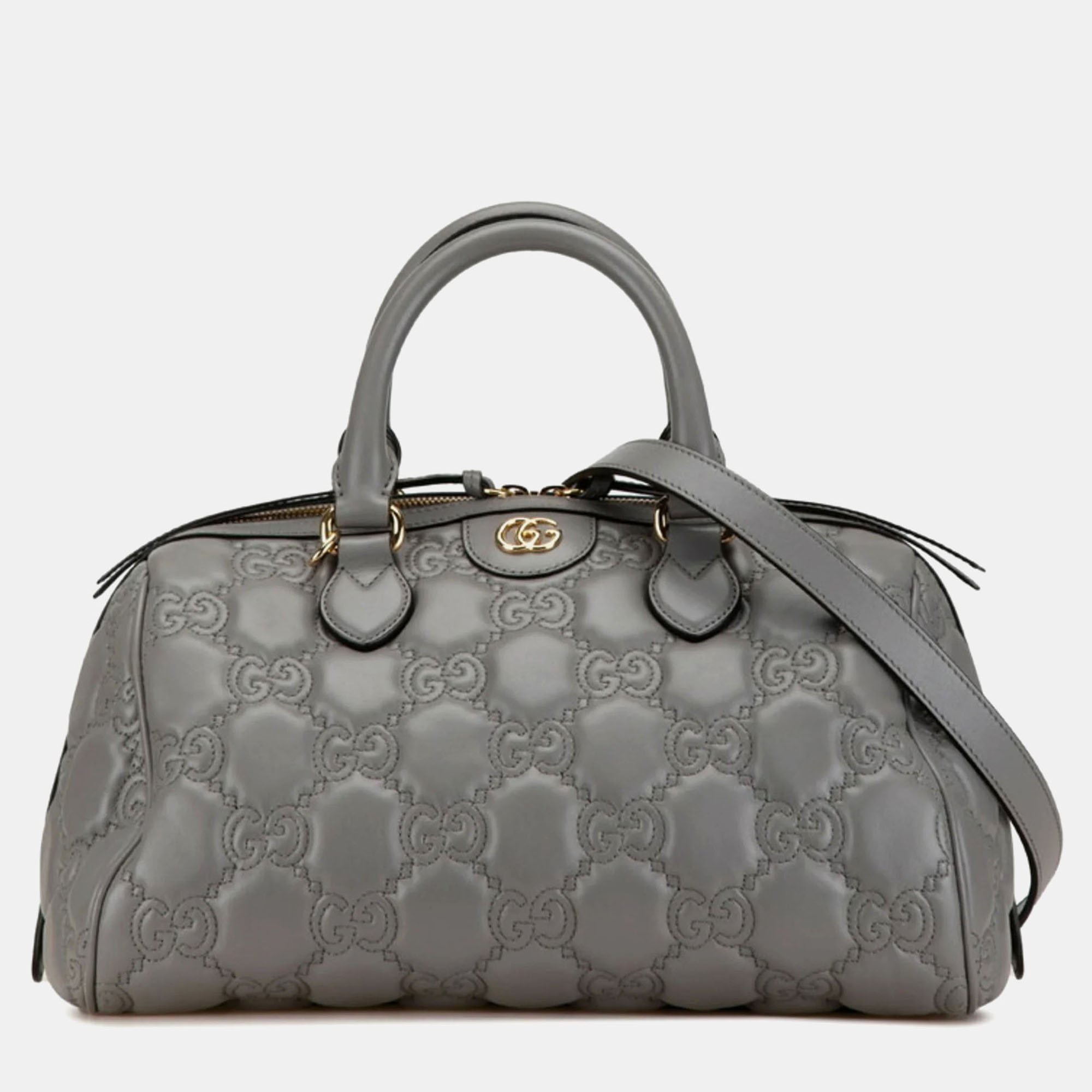 

Gucci Grey Leather Gg Matelasse Boston Bag