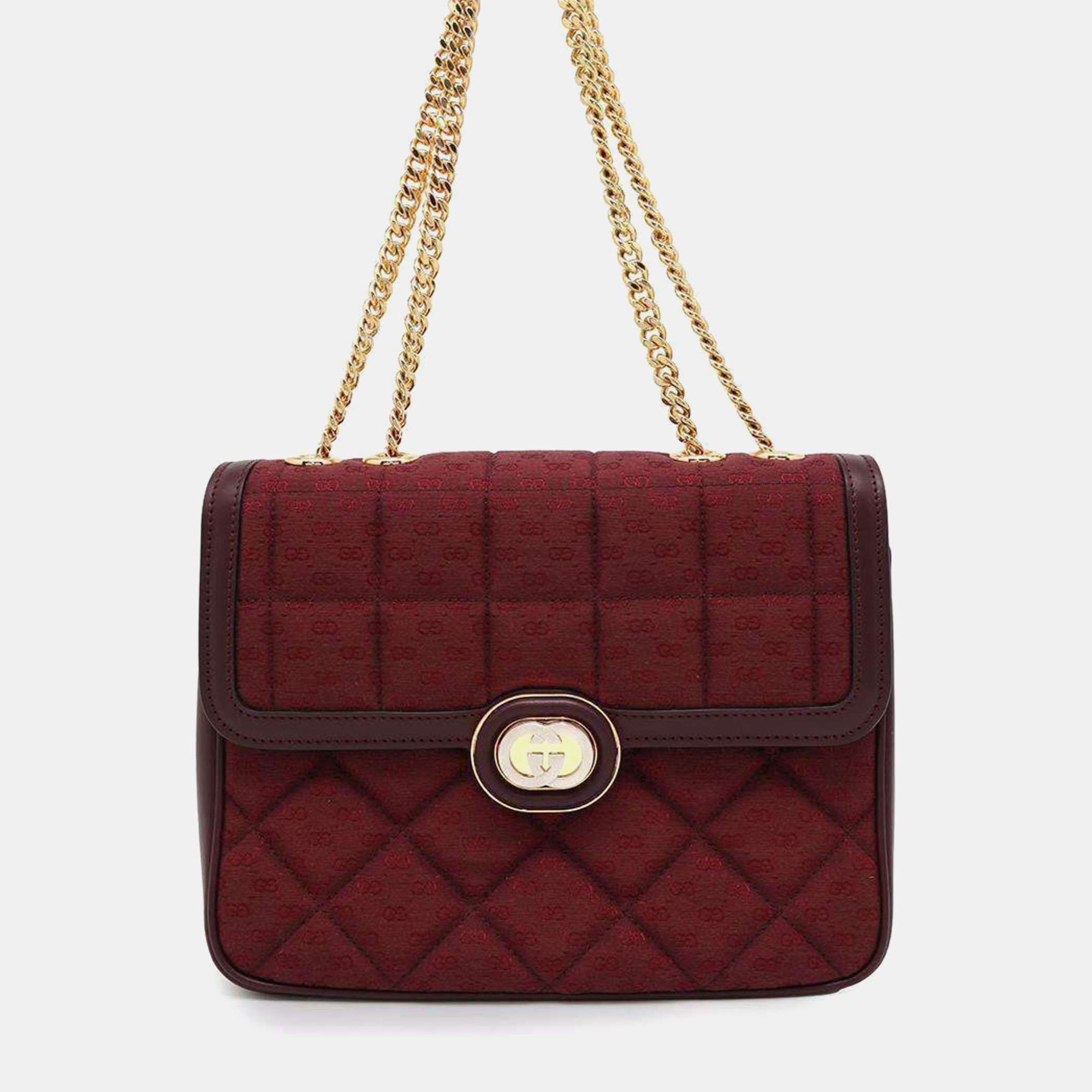 

Gucci Canvas Leather Gg Chain Shoulder Bag, Black