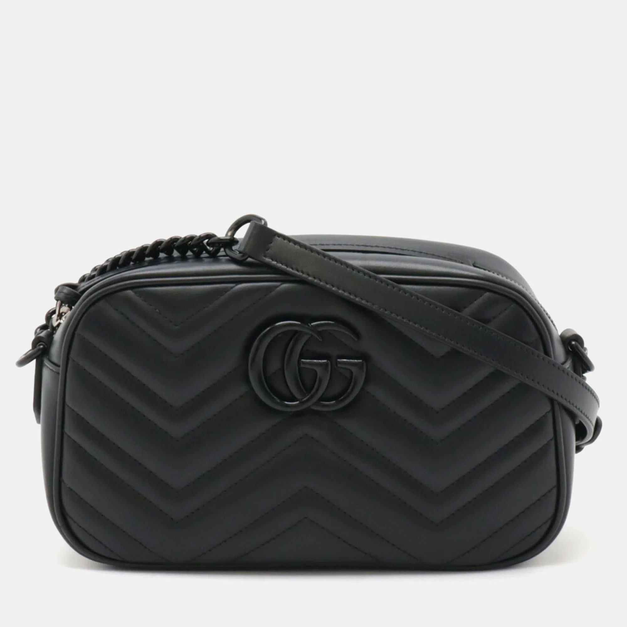 

Gucci Leather Black Gg Marmont Chain Quilted Shoulder Bag