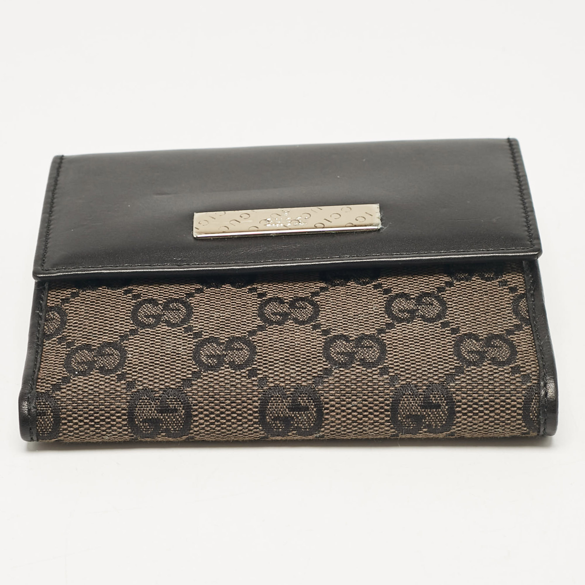 Gucci Black GG Canvas and Leather French Compact Wallet 