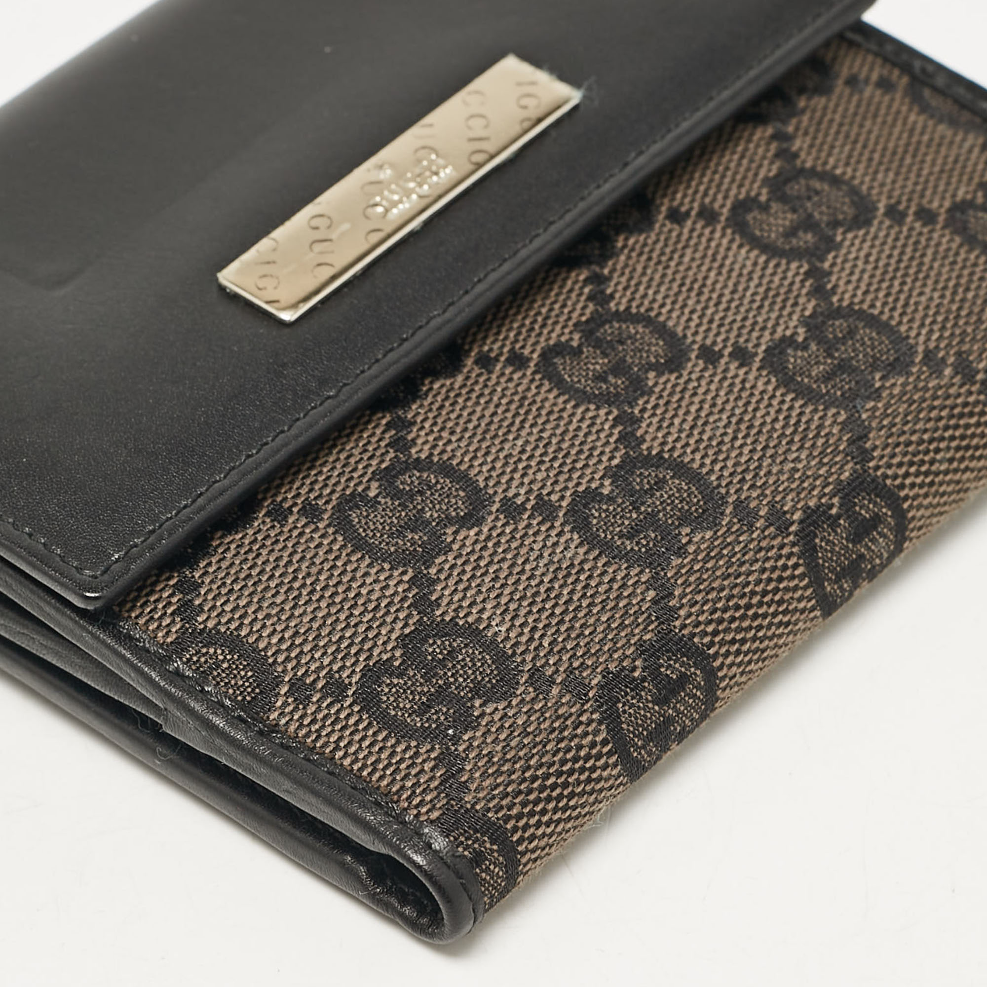Gucci Black GG Canvas and Leather French Compact Wallet 