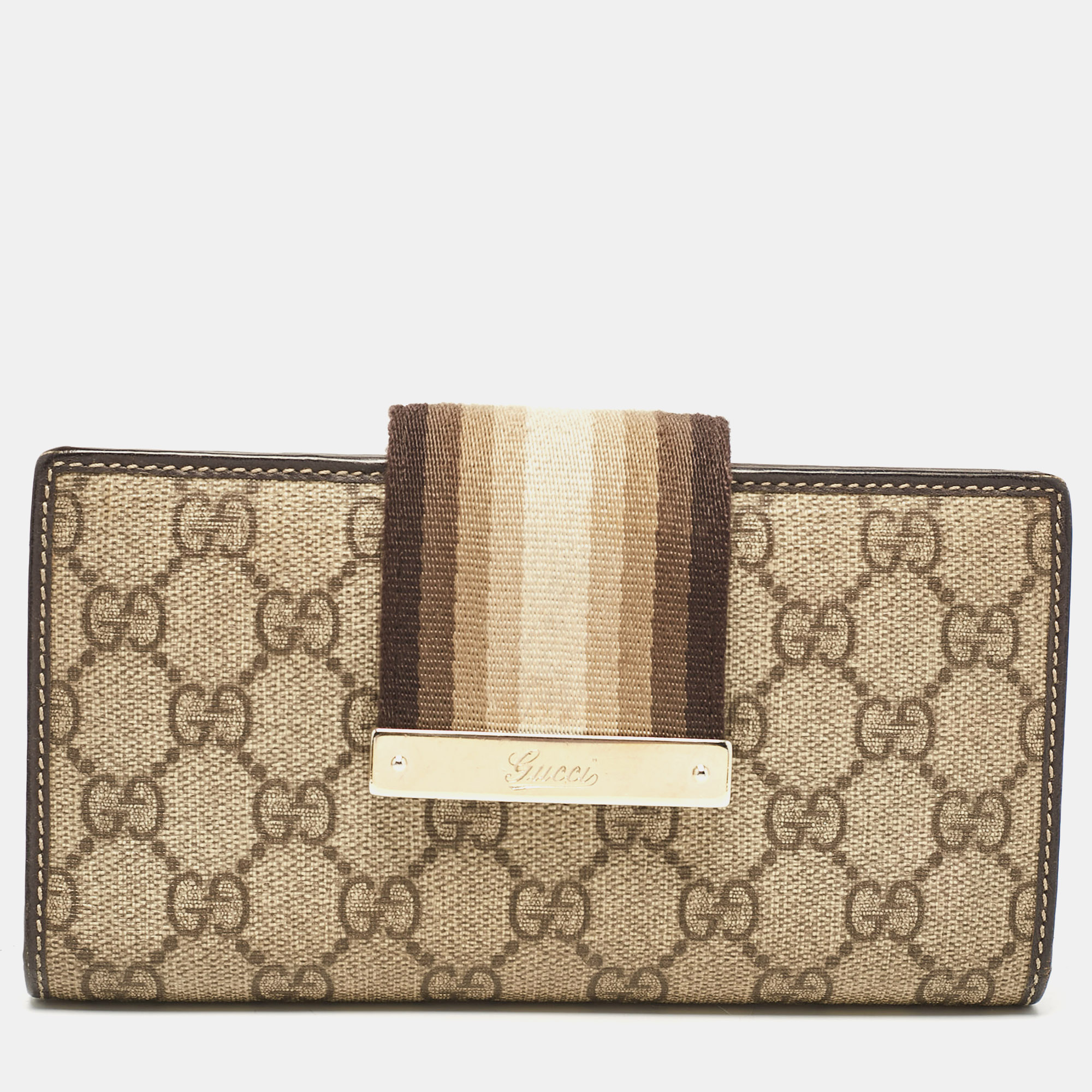 

Gucci Brown/Beige GG Canvas and Leather Web Flap Continental Wallet