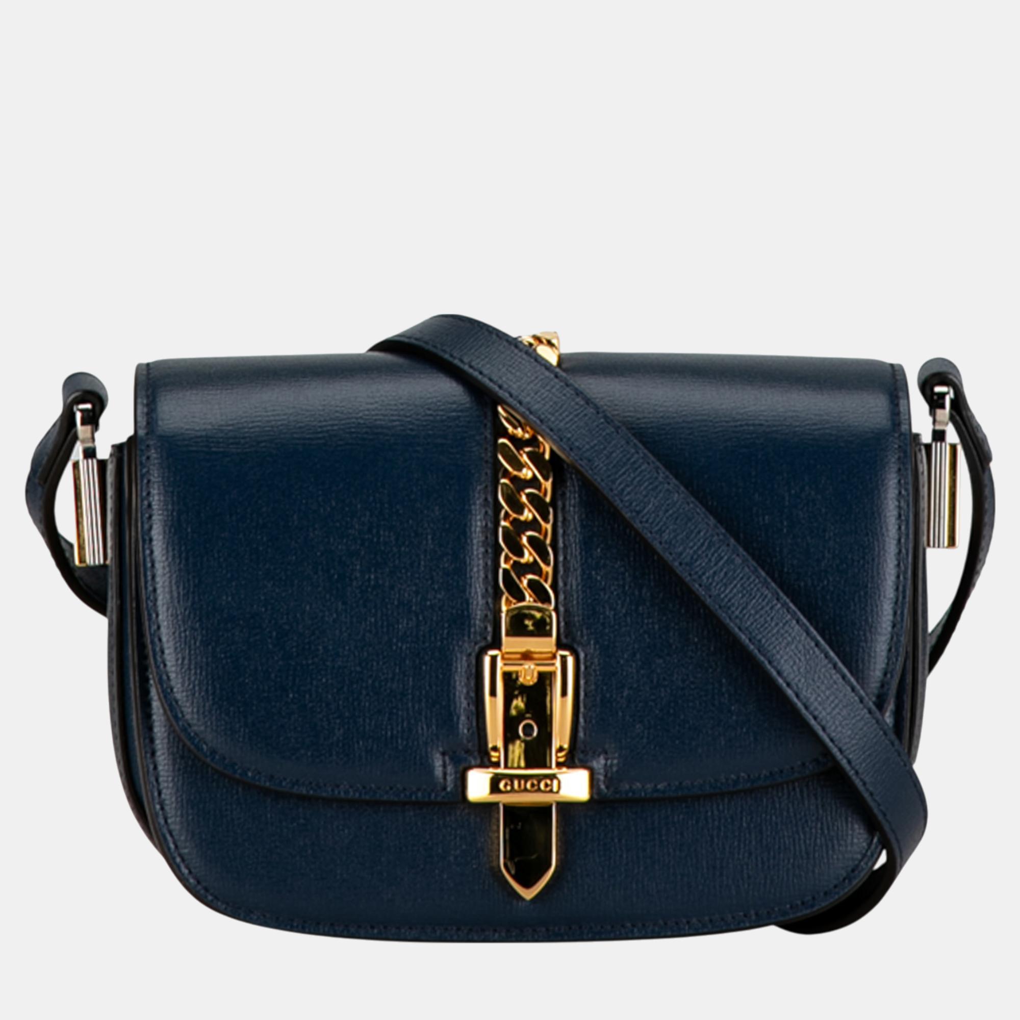 

Gucci Blue Mini Leather Sylvie 1969 Crossbody