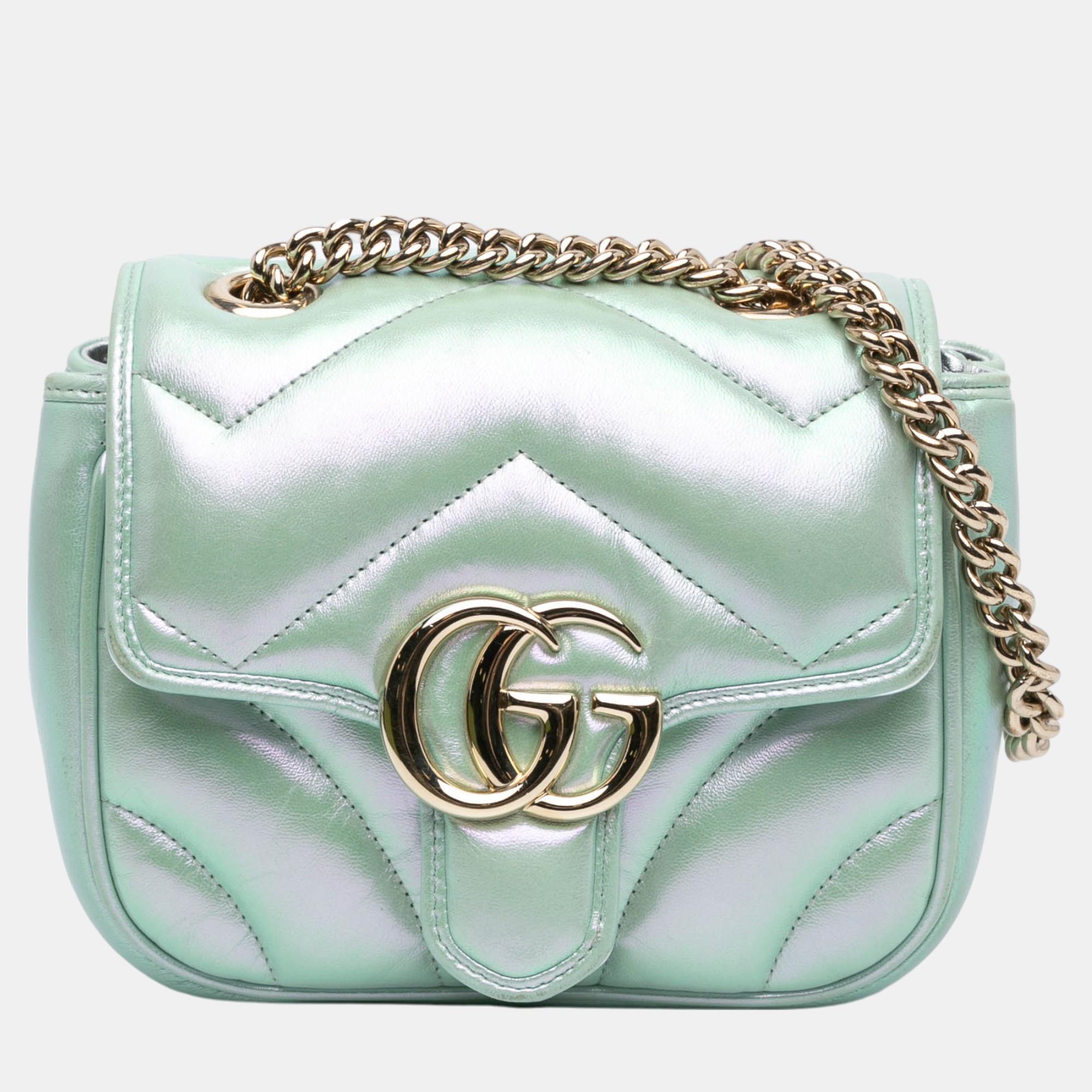 

Gucci Green Mini GG Marmont Matelasse Shoulder Bag