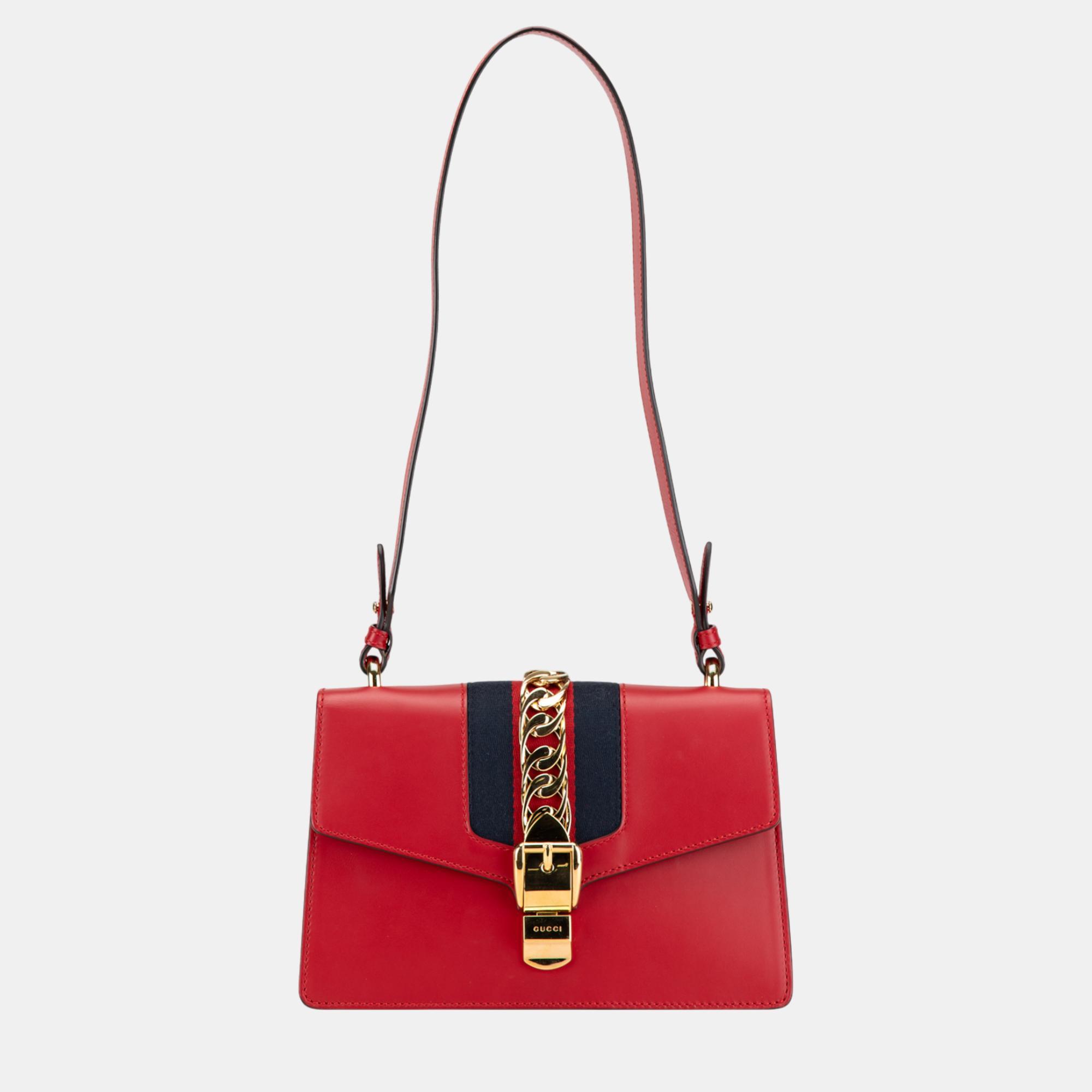 

Gucci Red Small Leather Sylvie Satchel