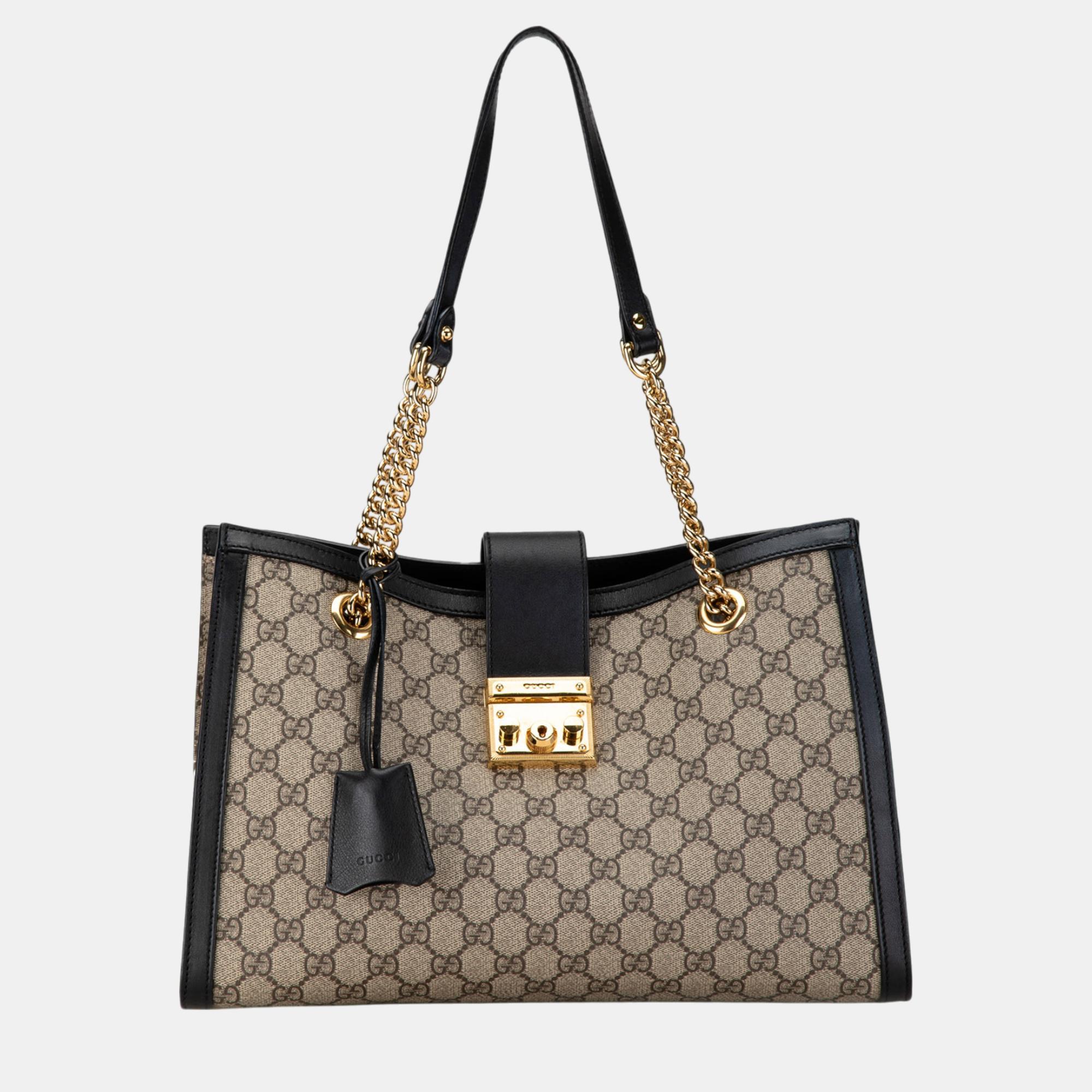 

Gucci Beige/Black Medium GG Supreme Padlock Tote