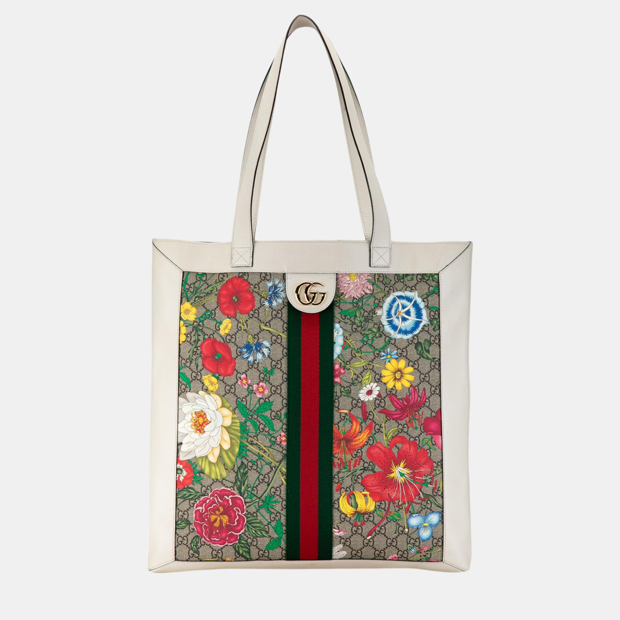 

Gucci Multicolor/White GG Supreme Flora Ophidia Tote