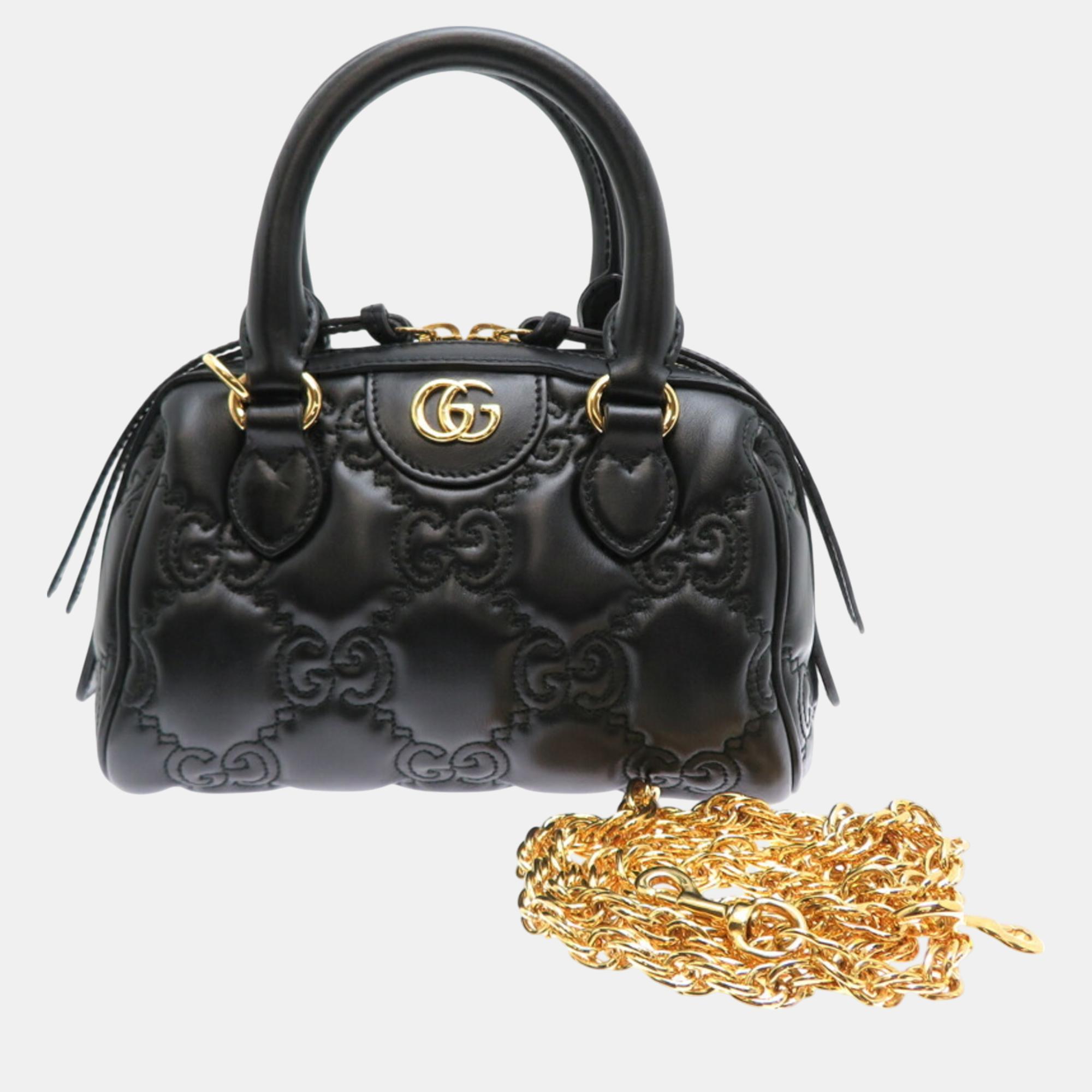 

Gucci Black Leather Gg Matelasse Handbag