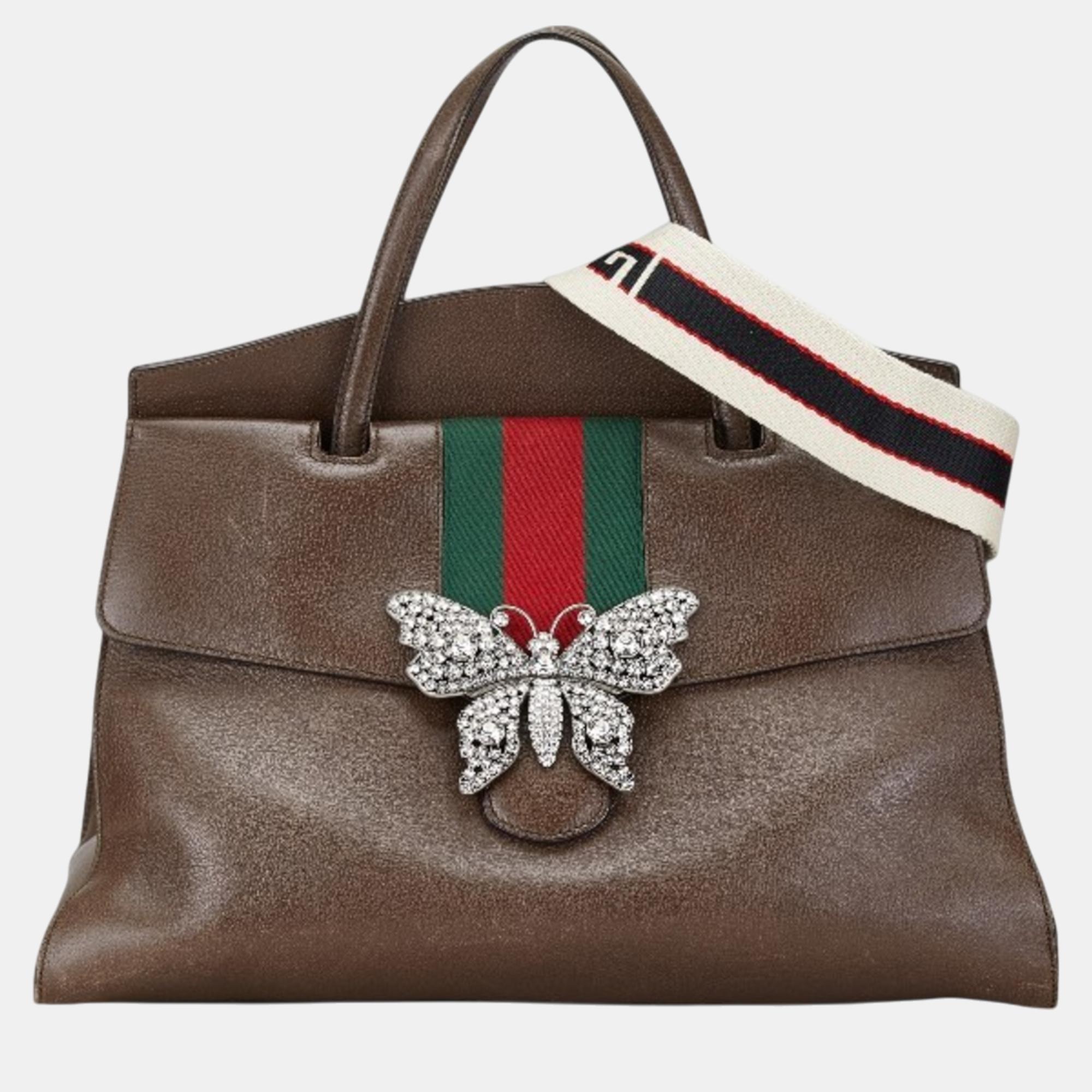 

Gucci Brown Leather Totem Butterfly Jewel Handbag