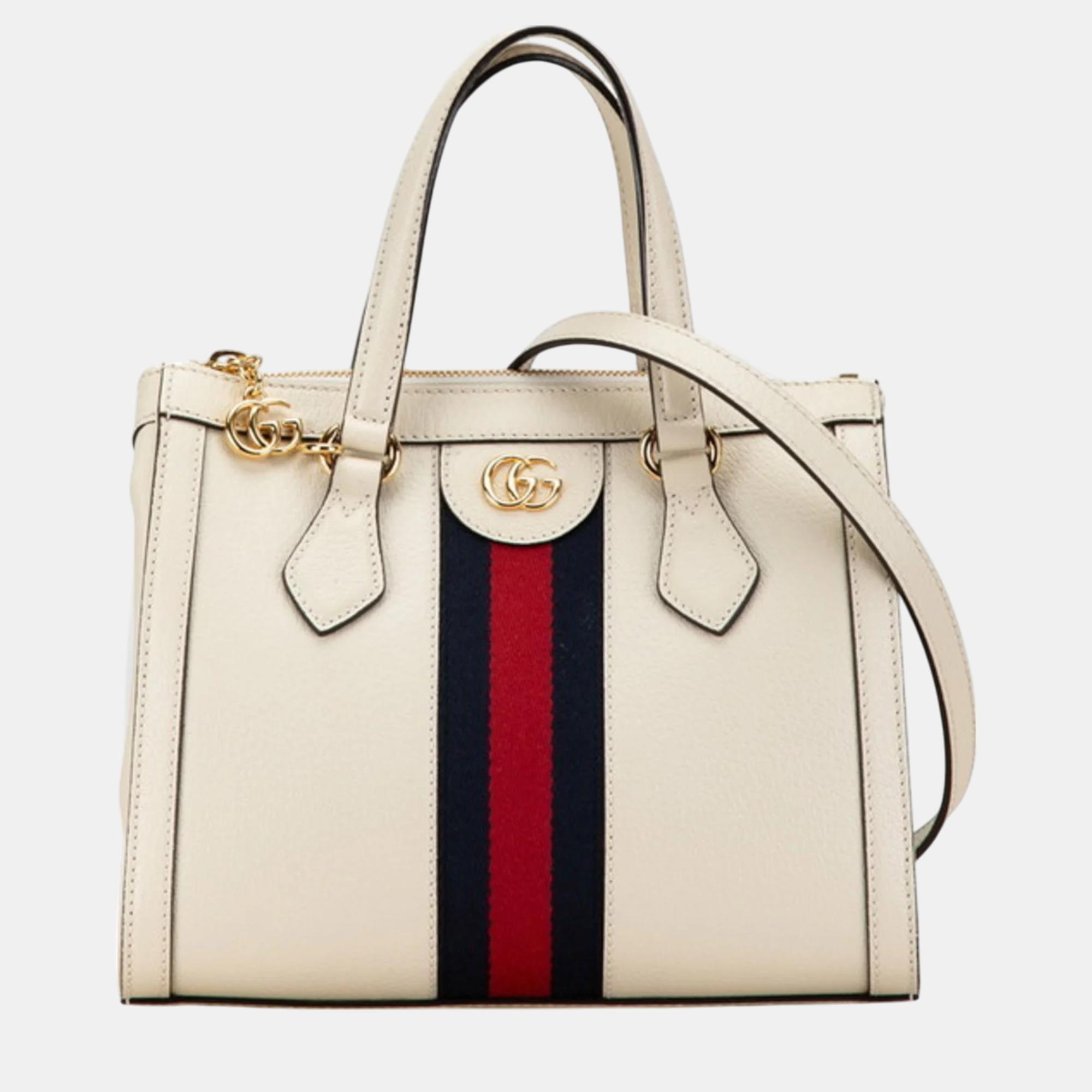 

Gucci White Ivory Leather Ophidia Small Handbag, Cream