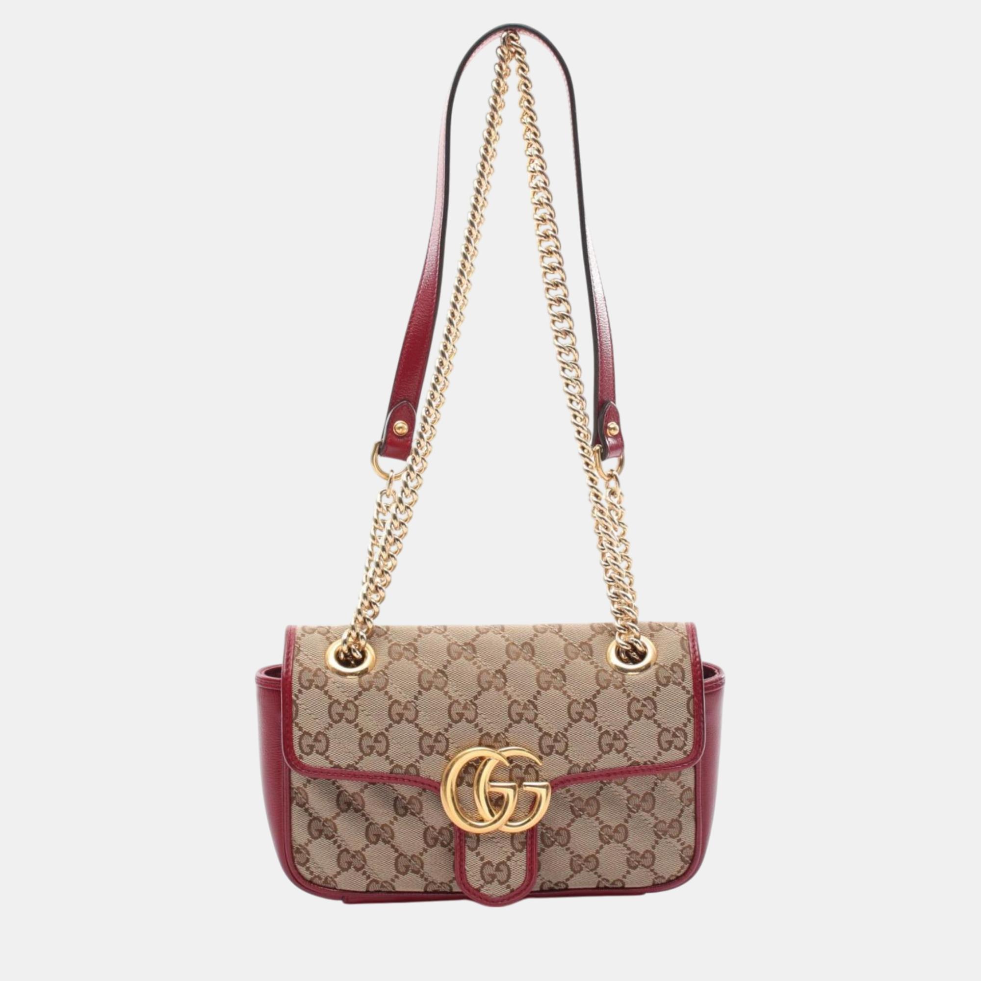 

Gucci Leather Beige Red Gg Marmont Canvas Shoulder Bag