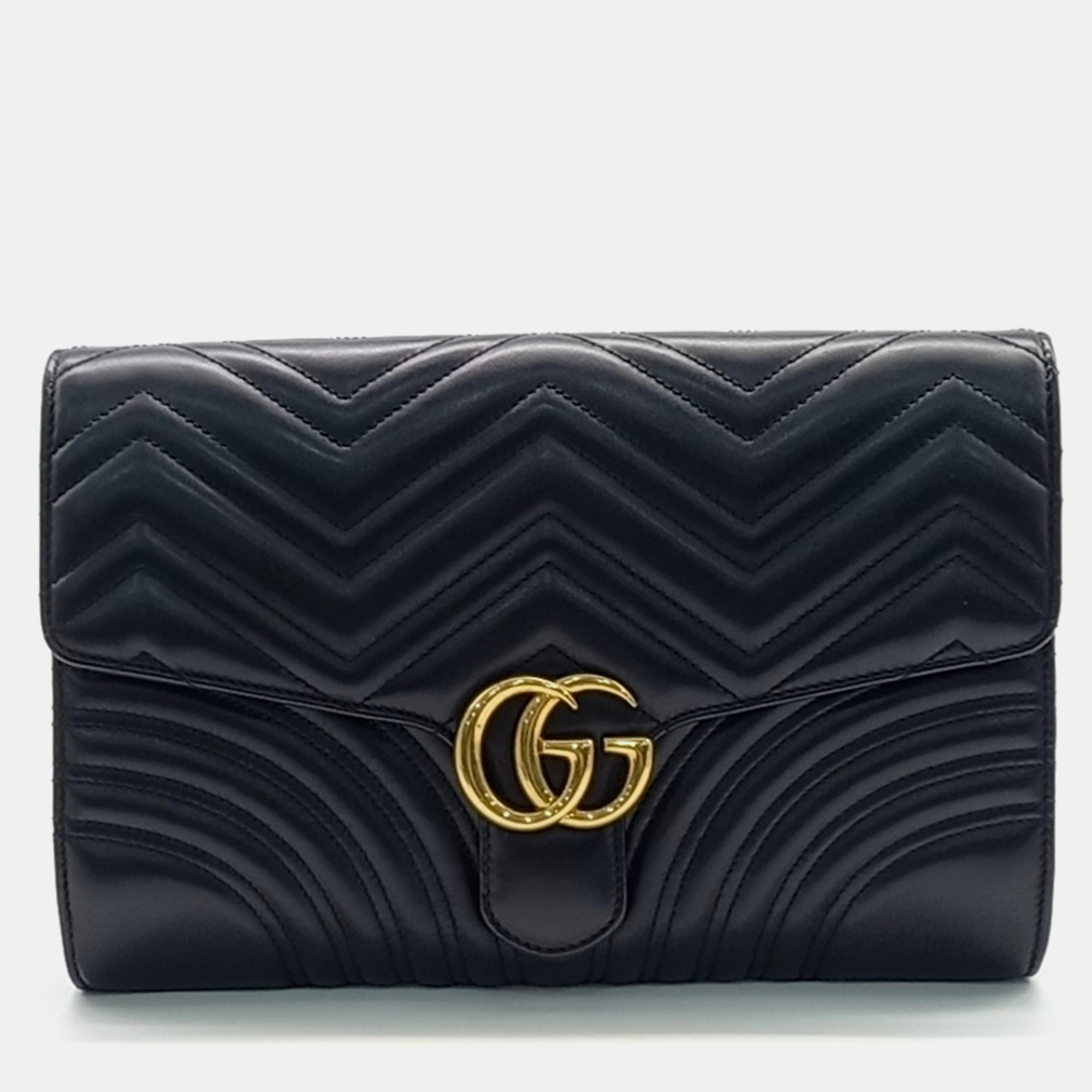 

Gucci Black Leather Marmont Matelasse Clutch bag