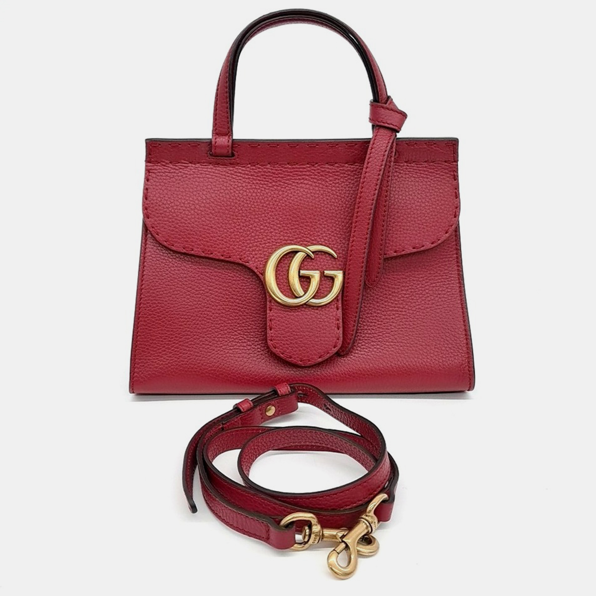 

Gucci Red Leather GG Marmont mini tote bag