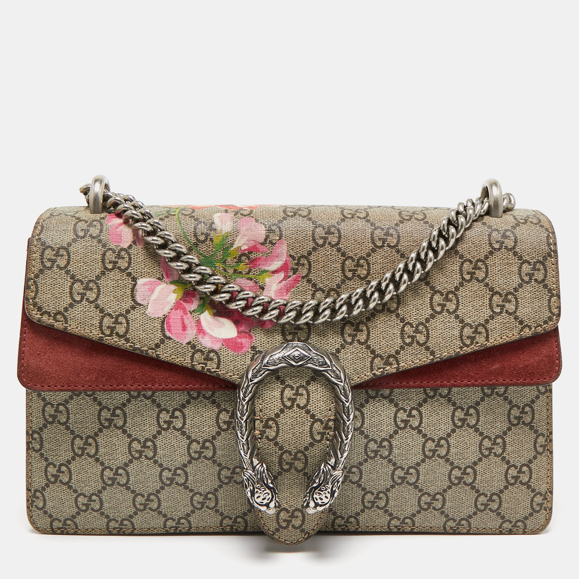 

Gucci Pink/Beige GG Supreme Blooms Canvas Small Dionysus Shoulder Bag