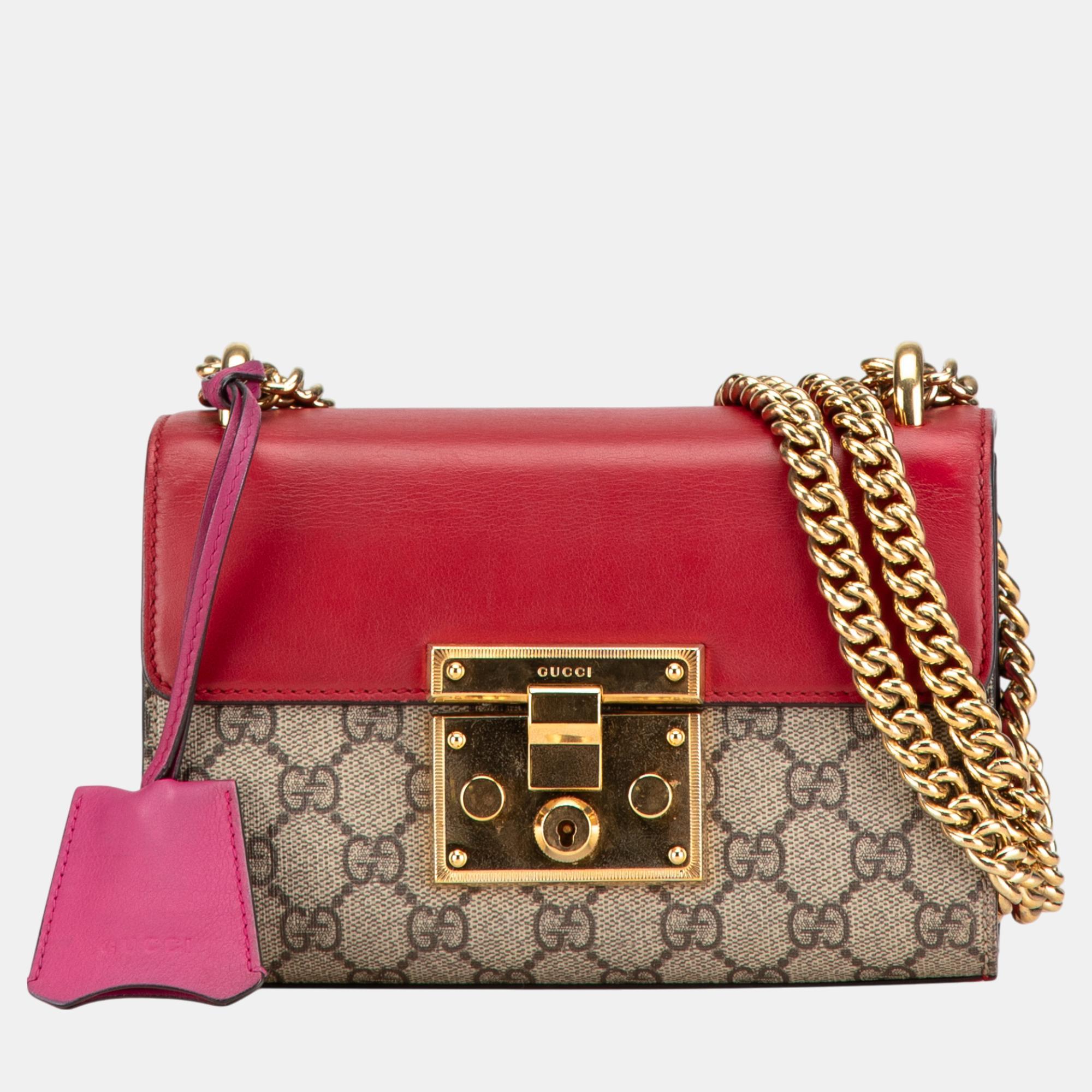 

Gucci Beige/Red Small GG Supreme Padlock Crossbody