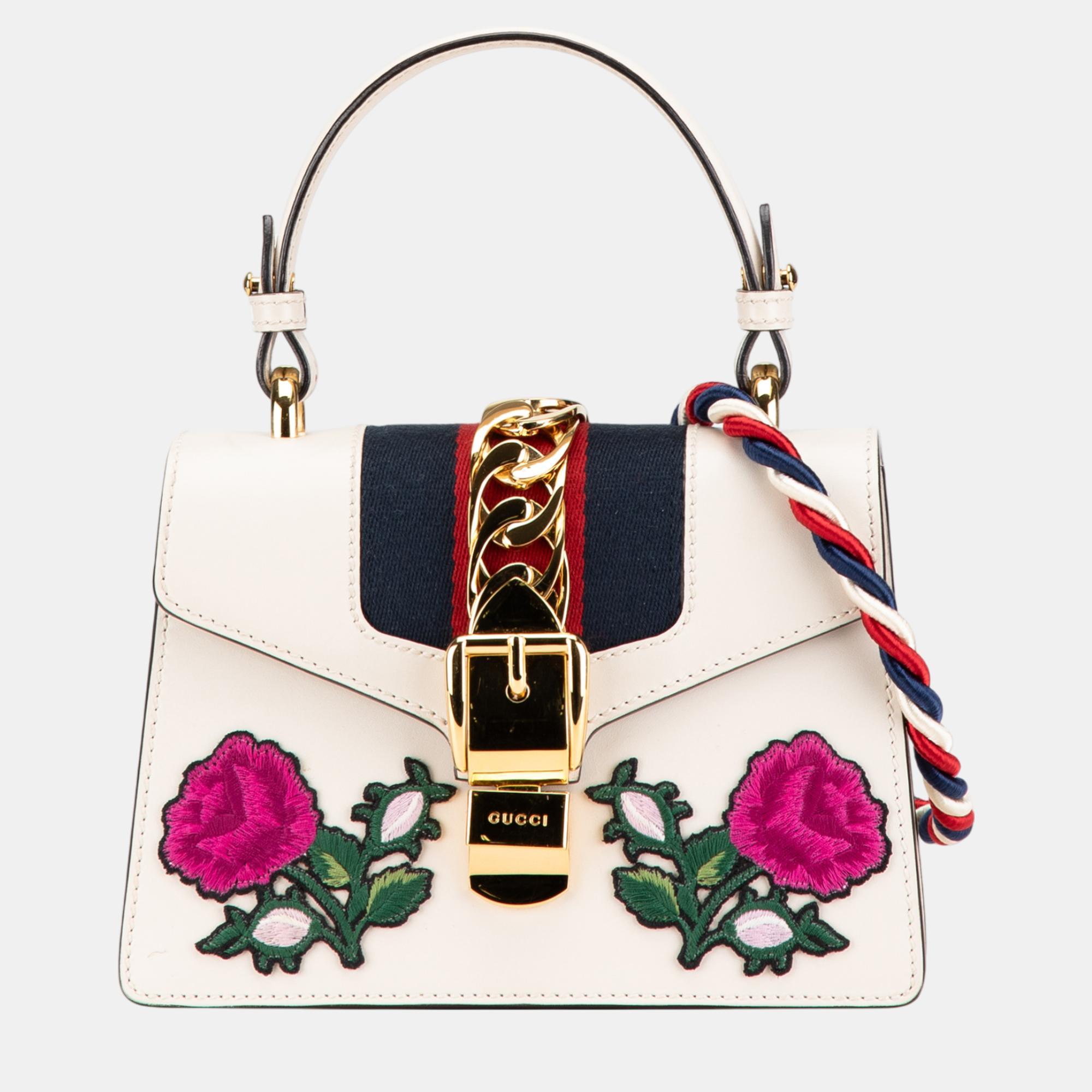 

Gucci White Mini Embroidered Leather Sylvie Satchel