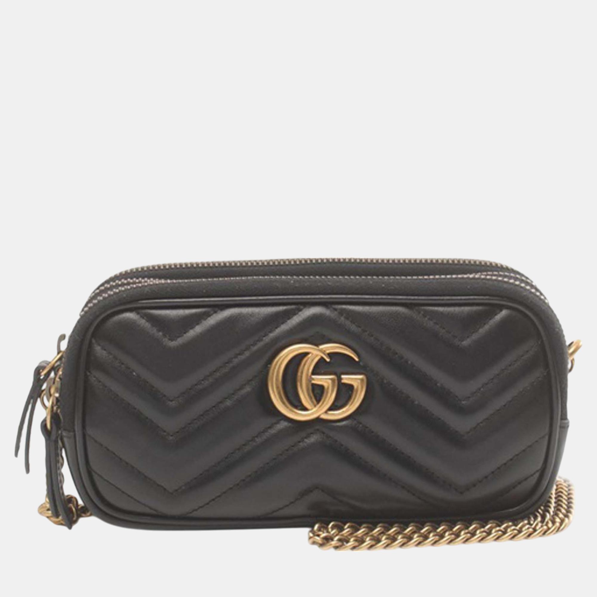 

Gucci Black Mini Leather GG Marmont Triple-Zip Crossbody