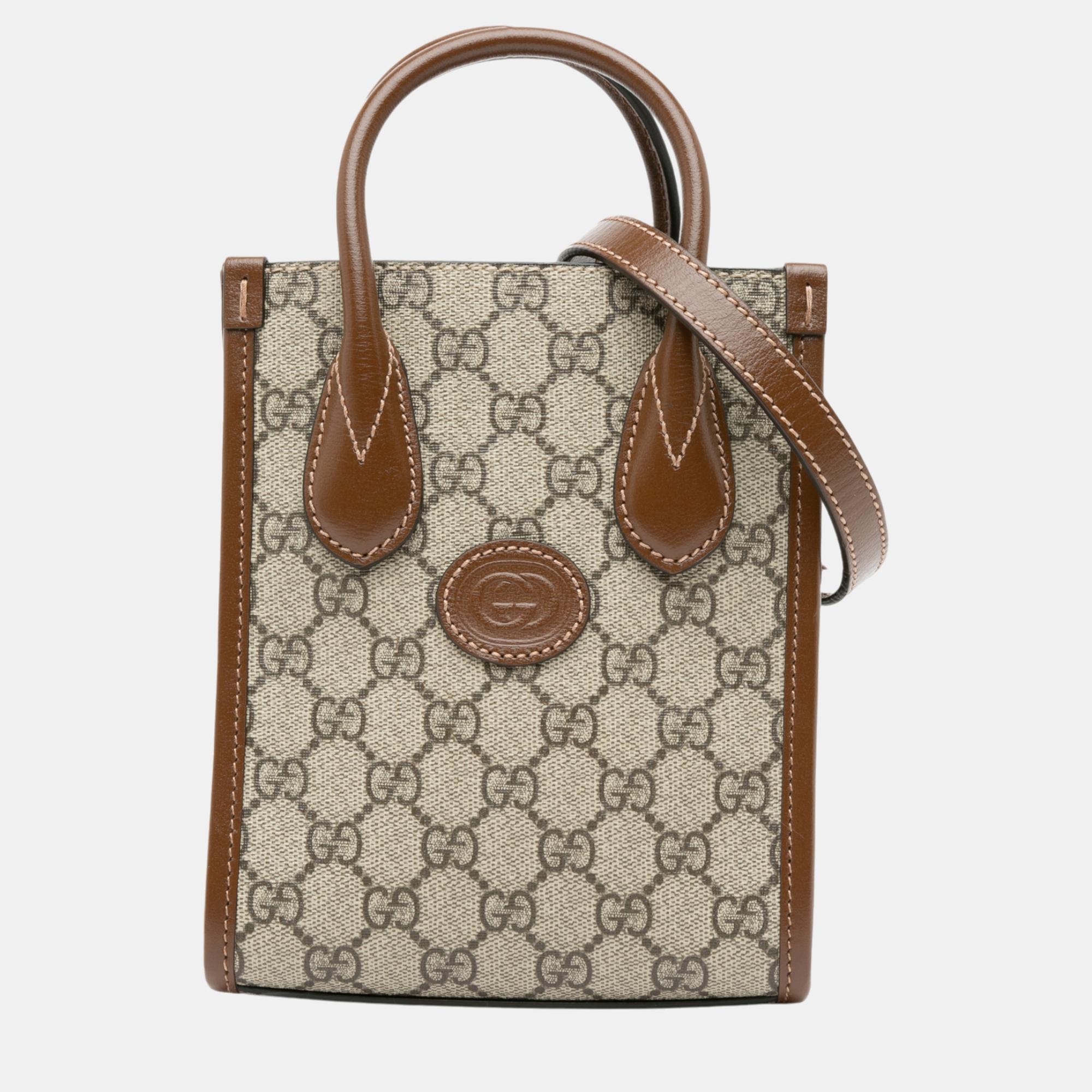 

Gucci Beige/Brown Mini GG Supreme Interlocking G Satchel