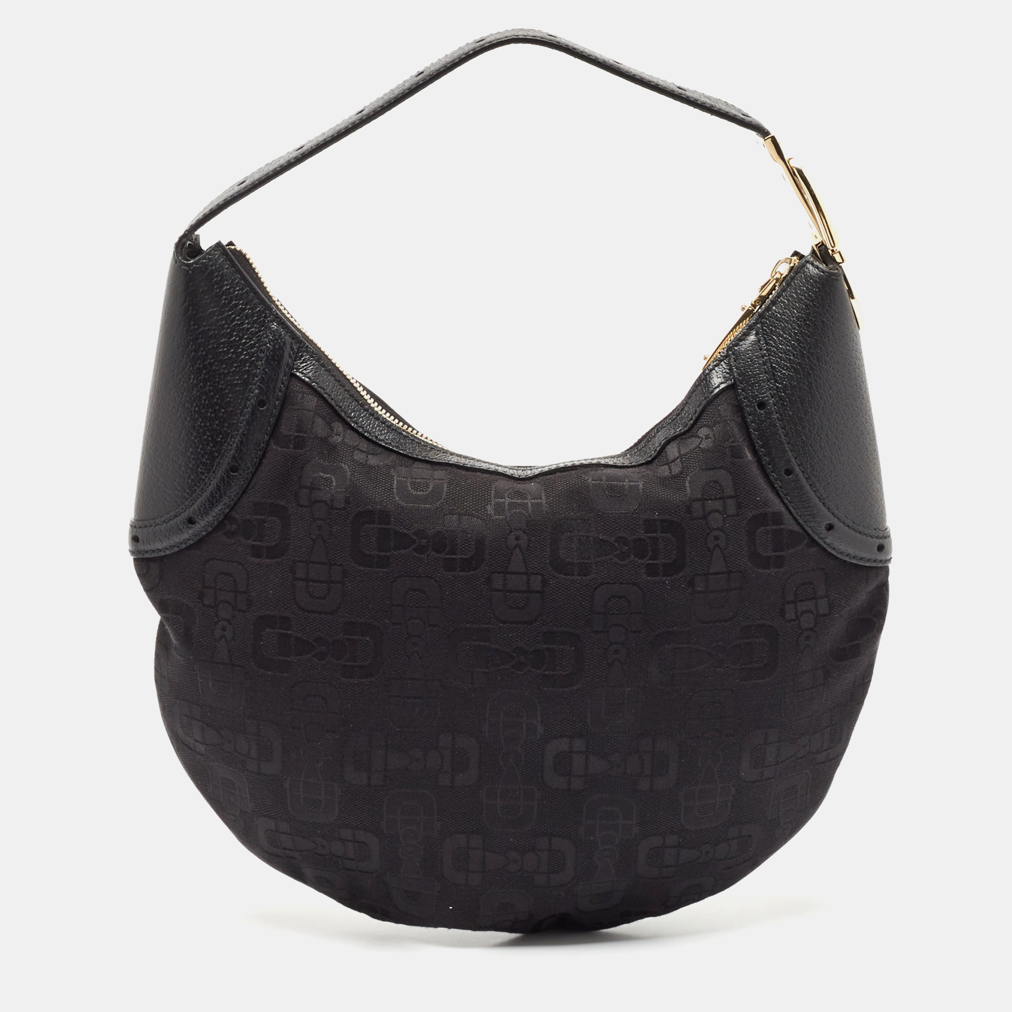 

Gucci Black Horsebit Canvas and Leather Glam Hobo