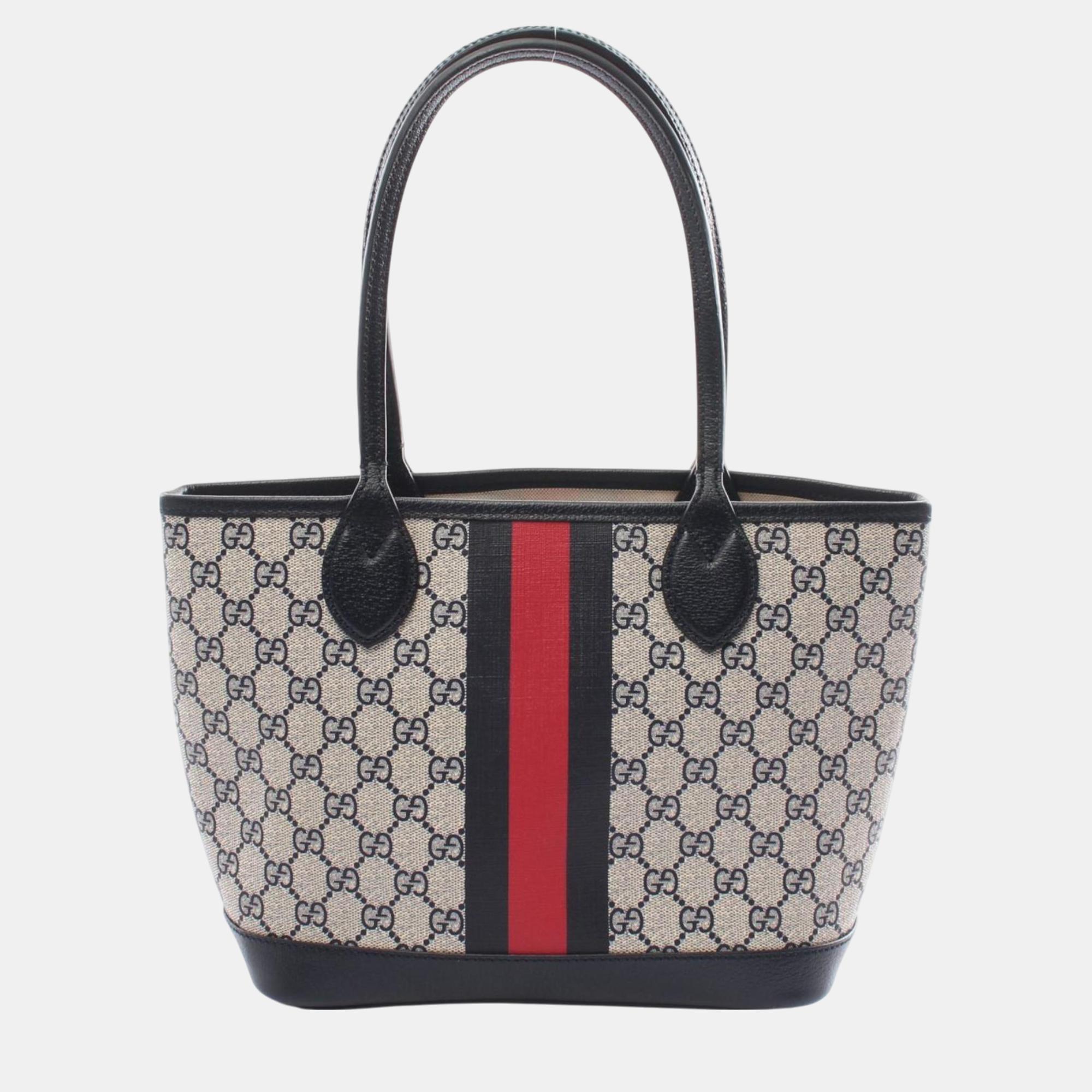 Gucci Coated Canvas Leather Black Multicolor Ophidia Gg Supreme Small Tote Bag 