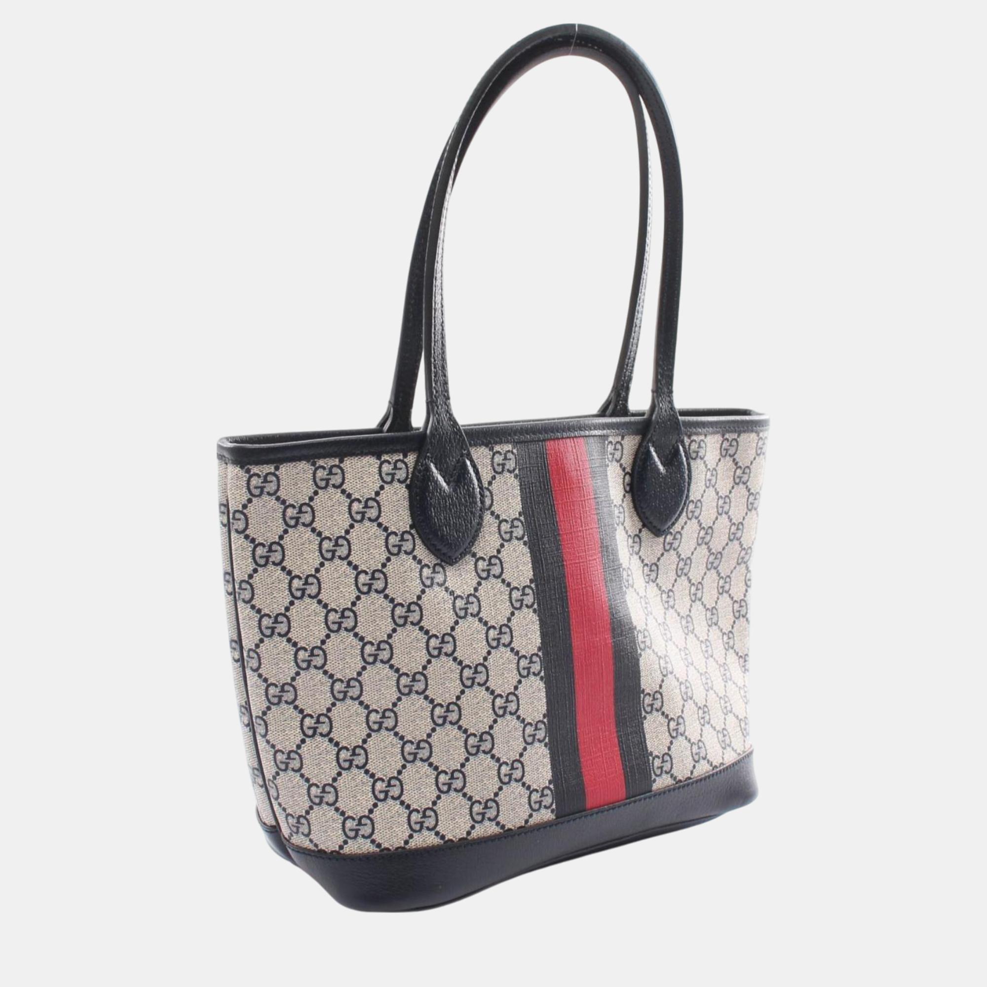 Gucci Coated Canvas Leather Black Multicolor Ophidia Gg Supreme Small Tote Bag 
