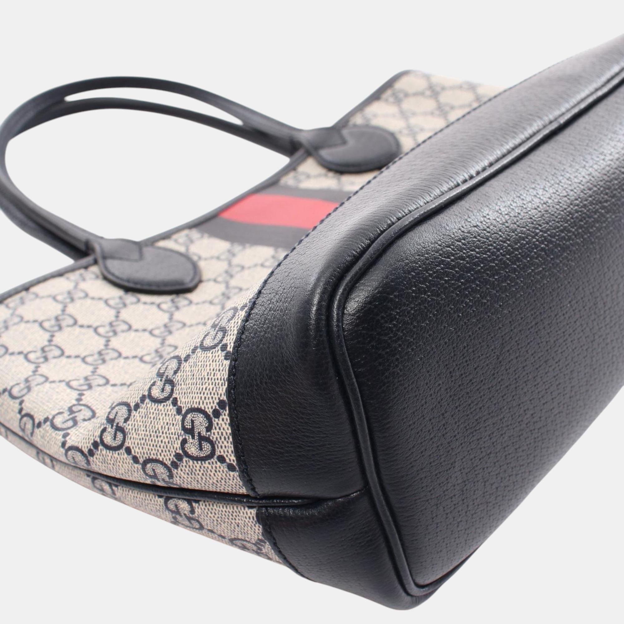 Gucci Coated Canvas Leather Black Multicolor Ophidia Gg Supreme Small Tote Bag 