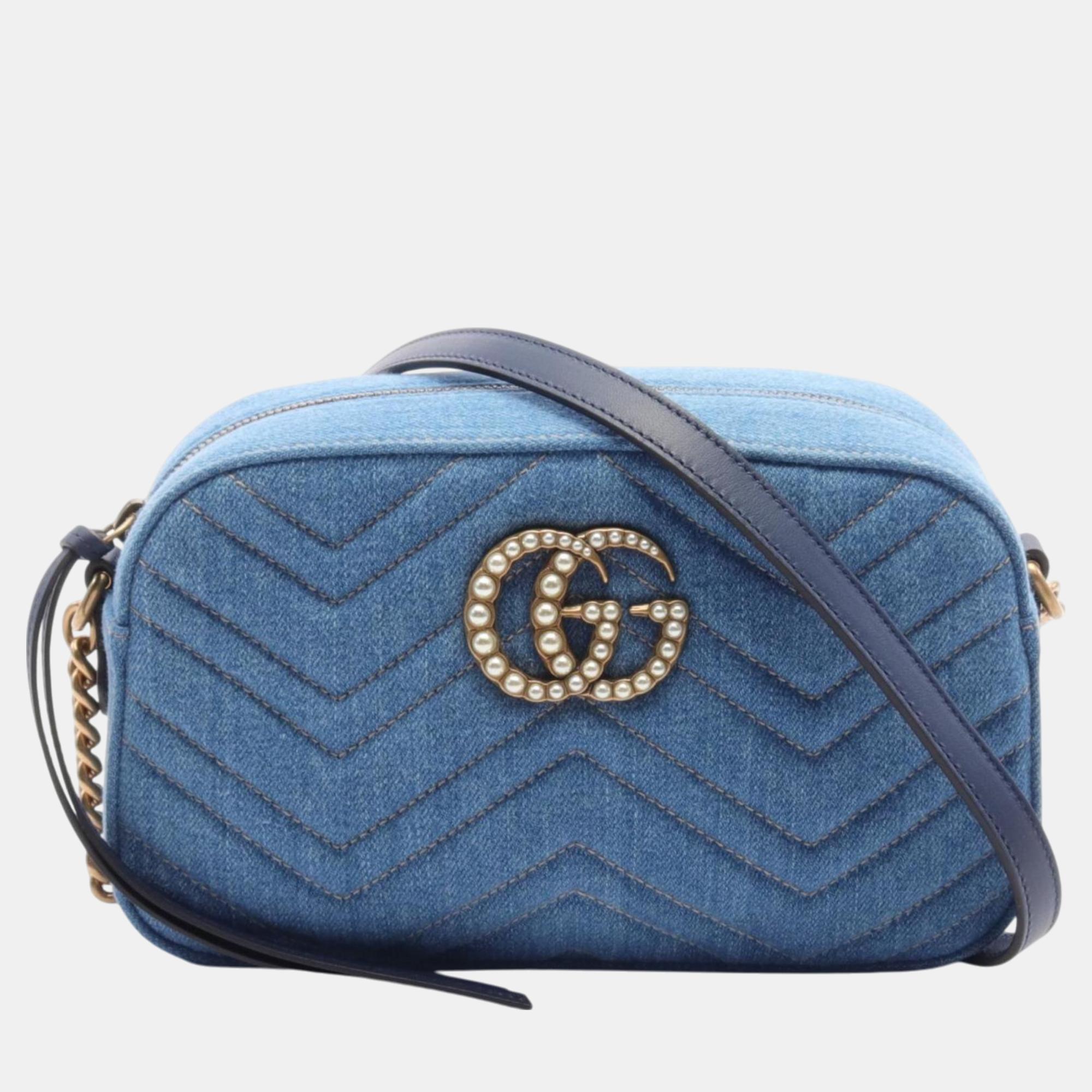 

Gucci Denim Leather Blue Navy Gg Marmont Shoulder Bag