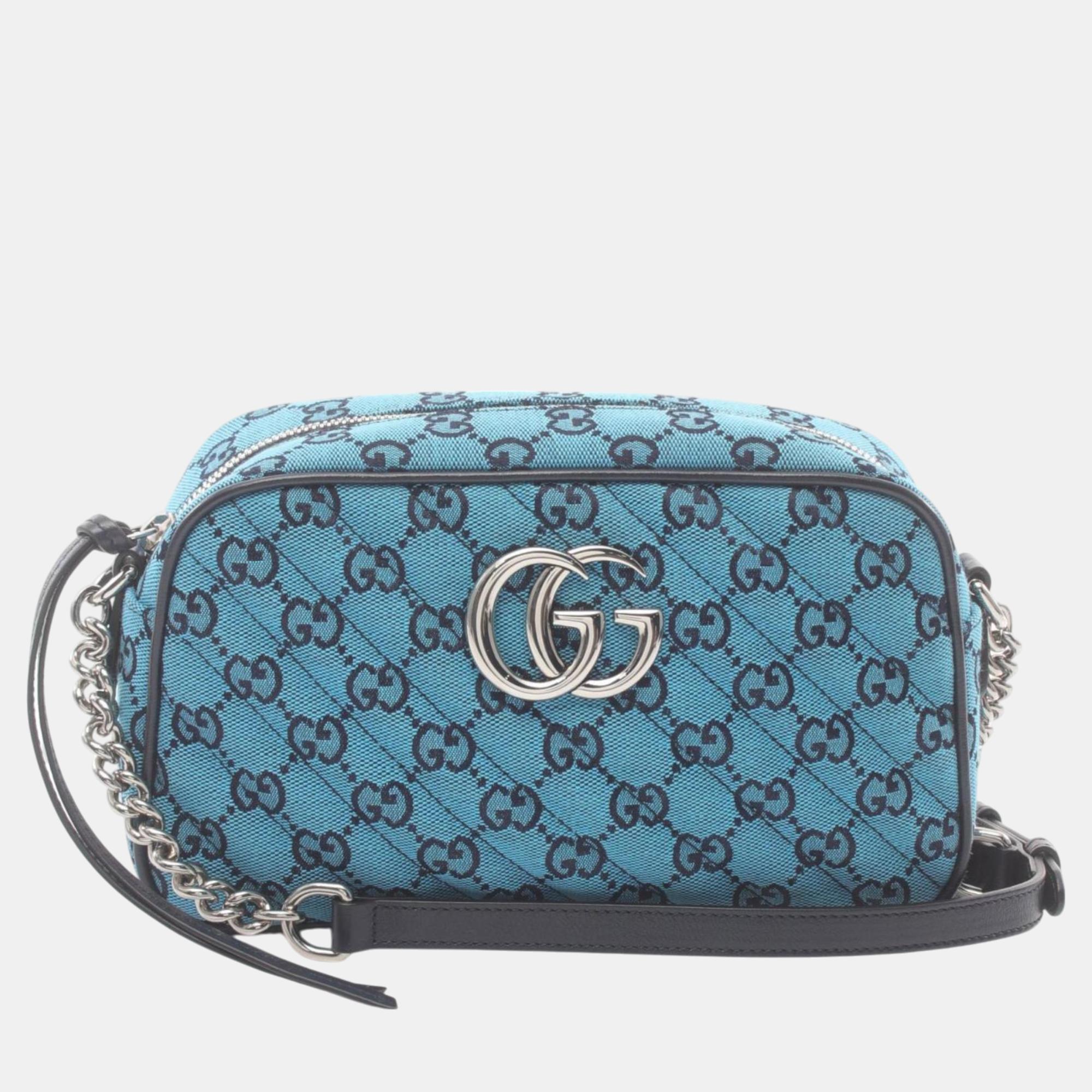 

Gucci Canvas Leather Blue Navy Gg Marmont Shoulder Bag