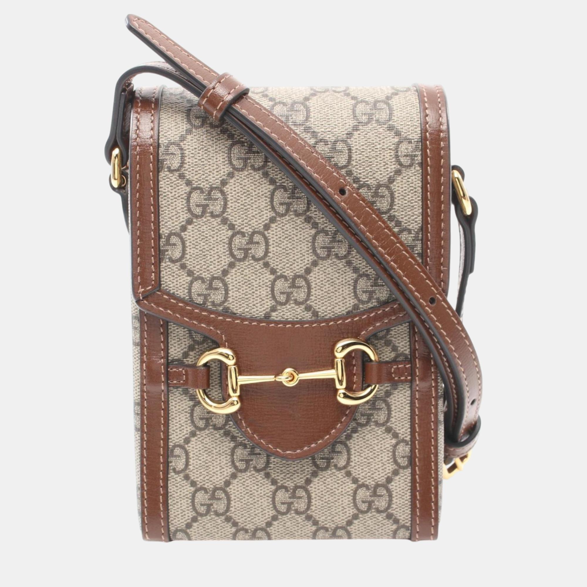 

Gucci Beige Brown Supreme Coated Canvas Leather Gg Horsebit 1955 Bag