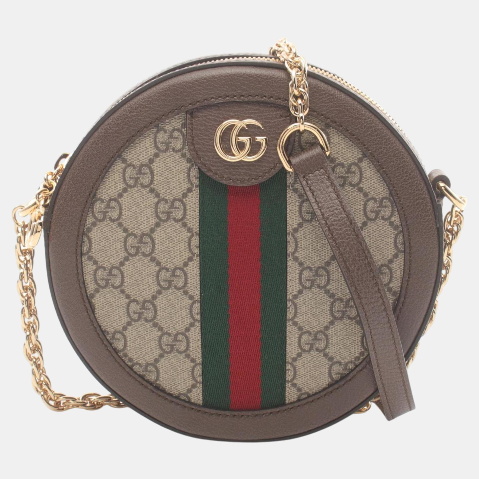 

Gucci Coated Canvas Leather Beige Brown Multicolor Ophidia Sherry Line Gg Supreme Shoulder Bag