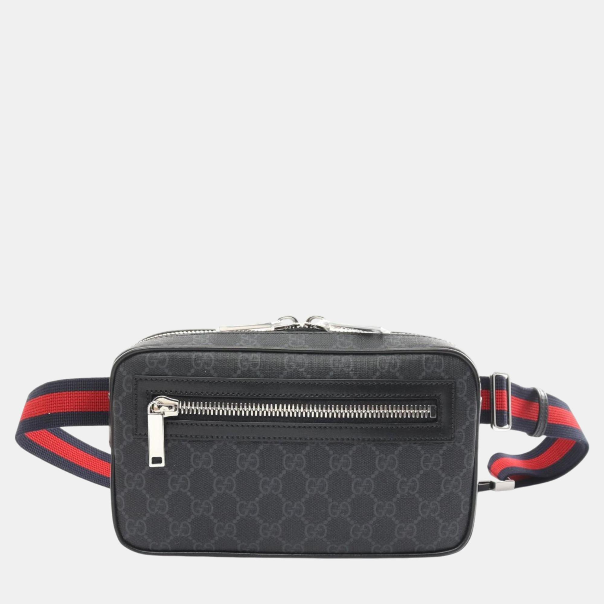 

Gucci Coated Canvas Leather Black Grey Gg Supreme Belt Bag