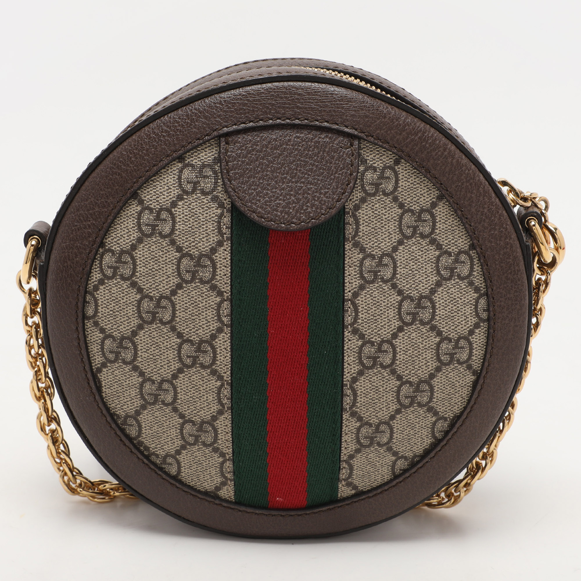 Gucci Brown/Beige GG Supreme Canvas and Leather Mini Ophidia Round Bag 