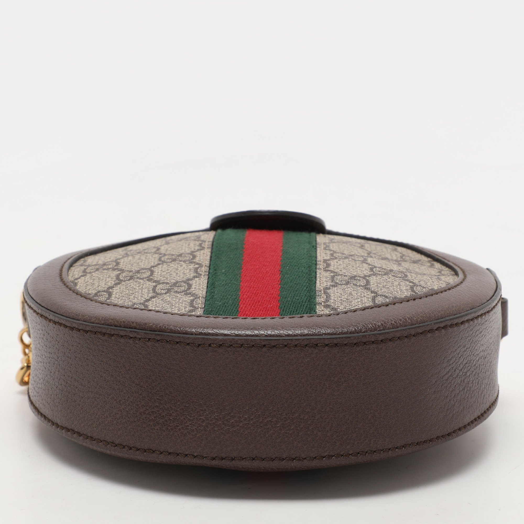 Gucci Brown/Beige GG Supreme Canvas and Leather Mini Ophidia Round Bag 