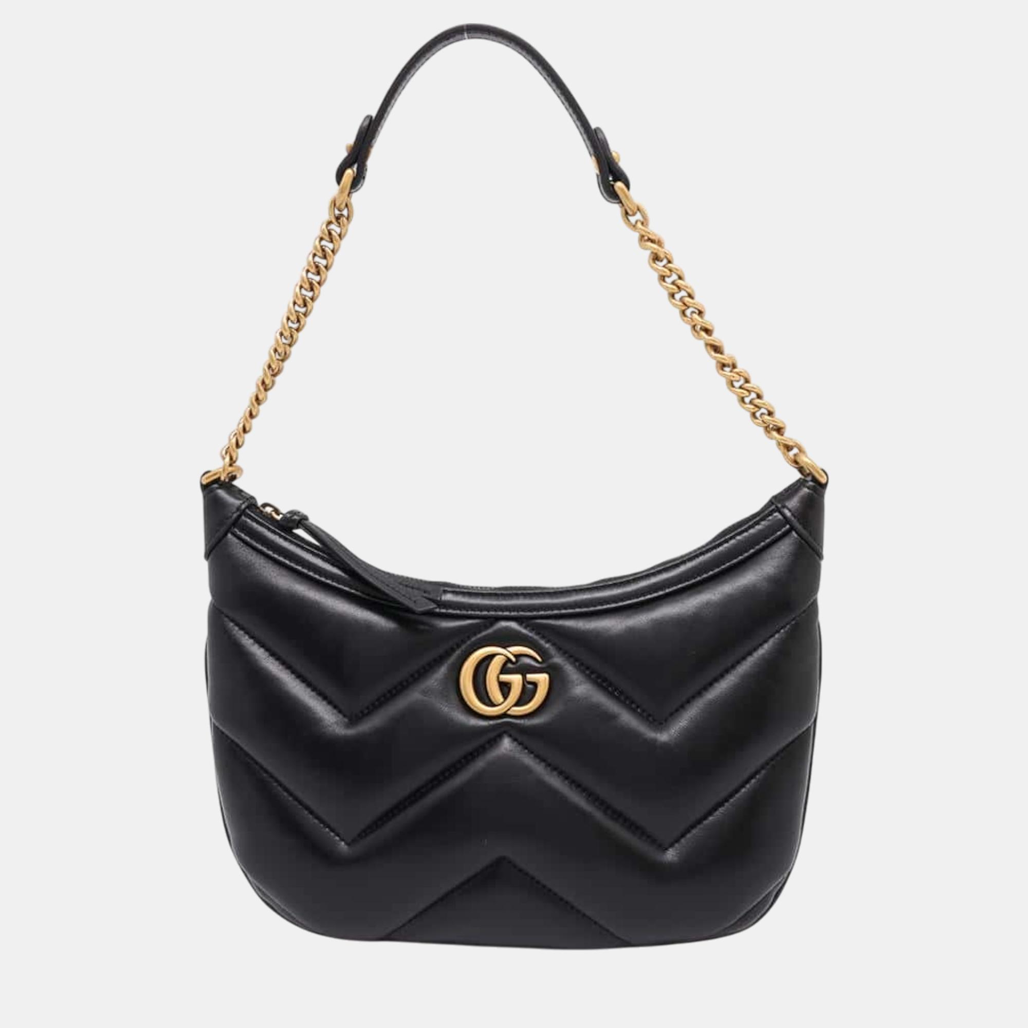 

Gucci Black Leather Gg Marmont Small Shoulder Bag