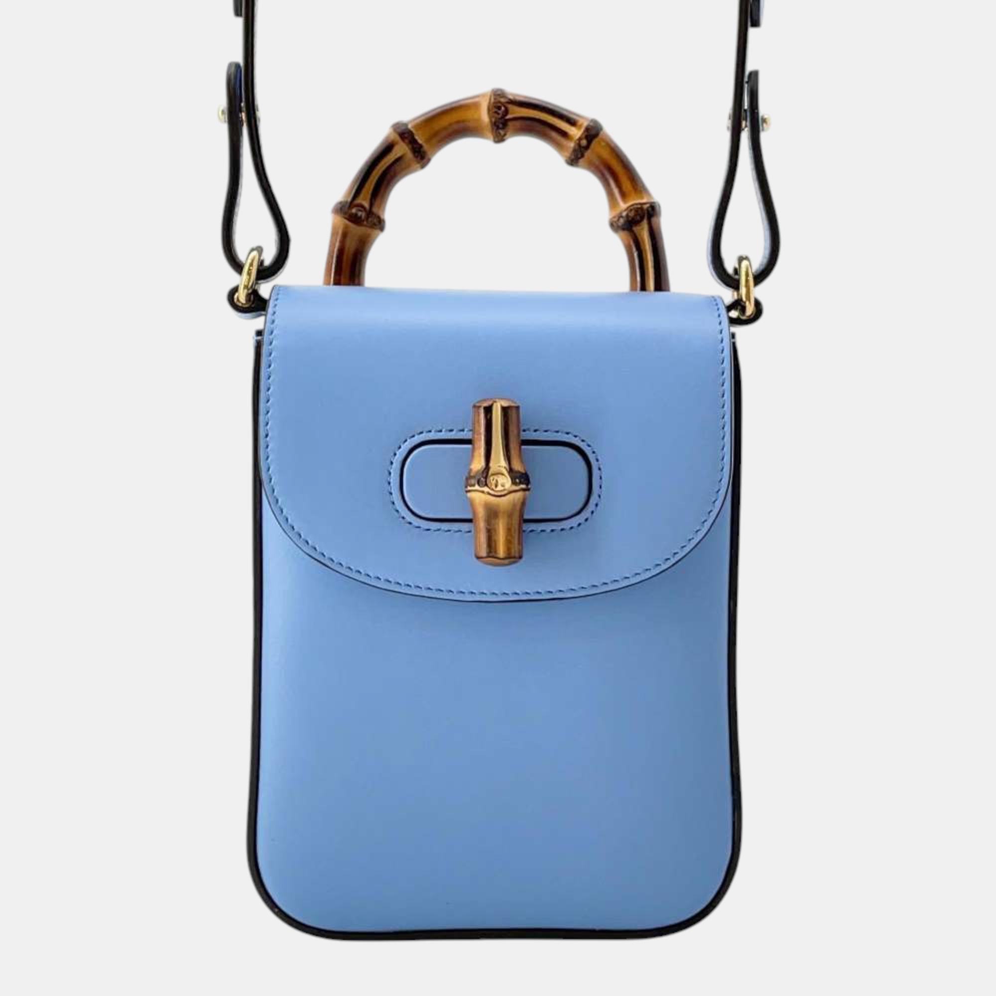 

Gucci Light Blue Leather Bamboo Backpack