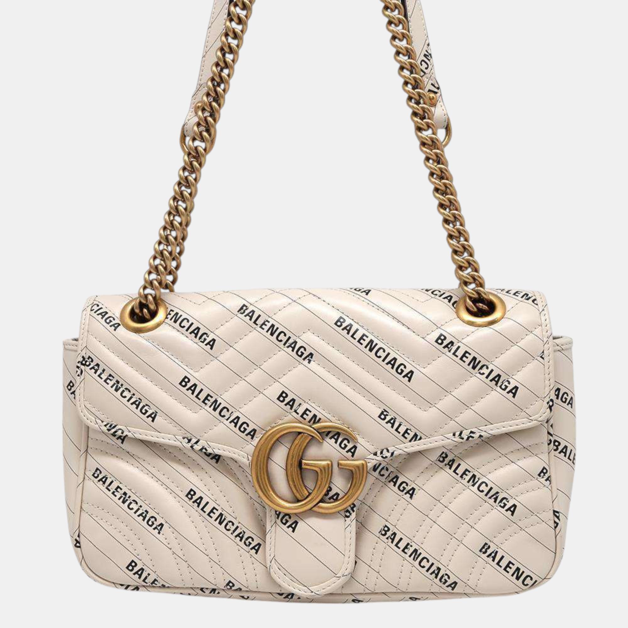 

Gucci White Leather Gg Marmont Shoulder Bag