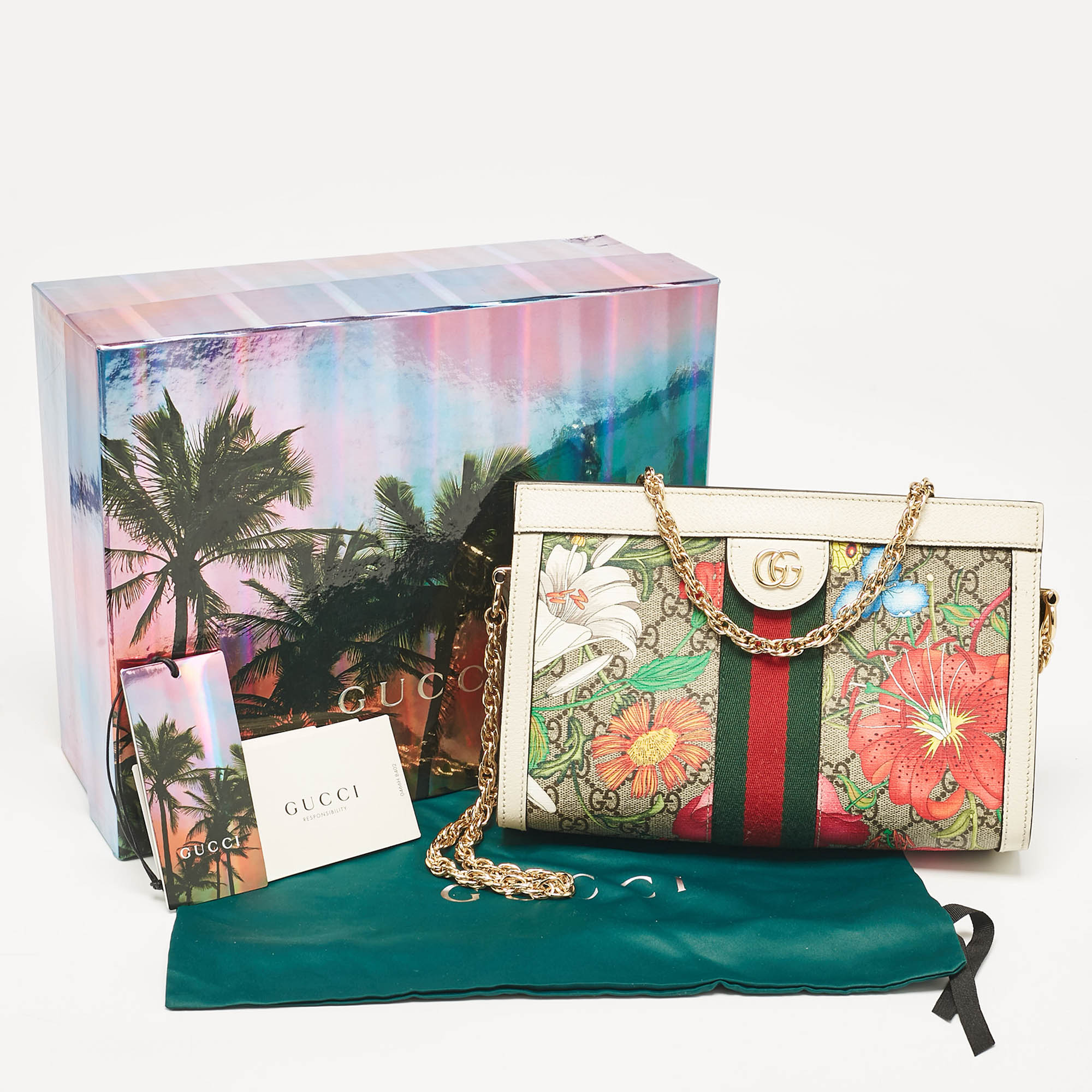 Gucci Multicolor Flora GG Supreme Canvas Small Ophidia Shoulder Bag 