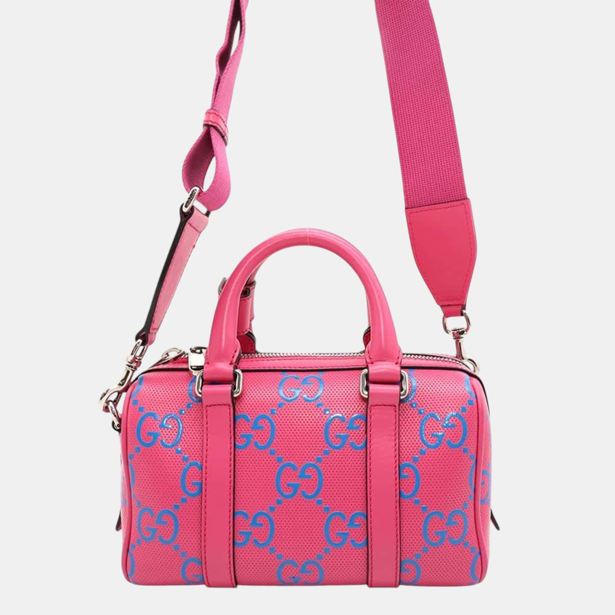 

Gucci Leather Gg Embossed Duffle Bag, Pink