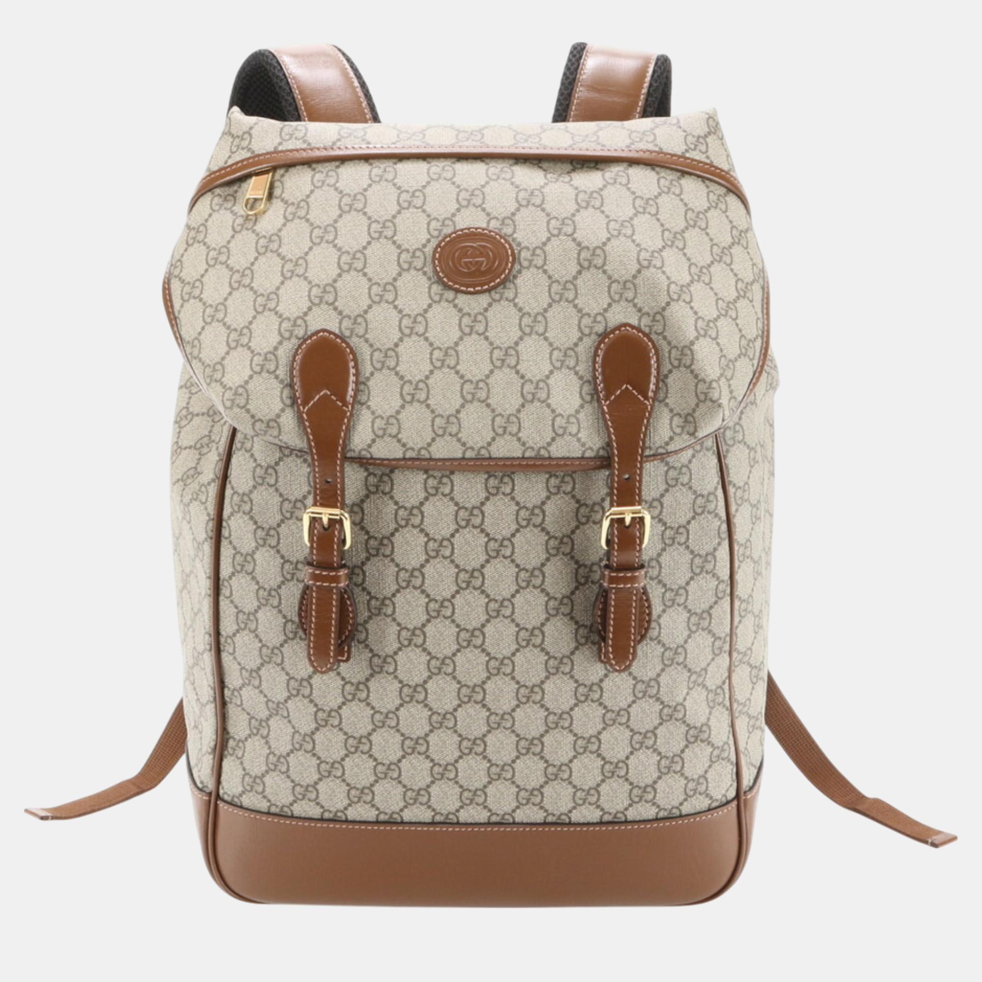 

Gucci Gg Supreme Interlocking G Medium Backpack, Brown