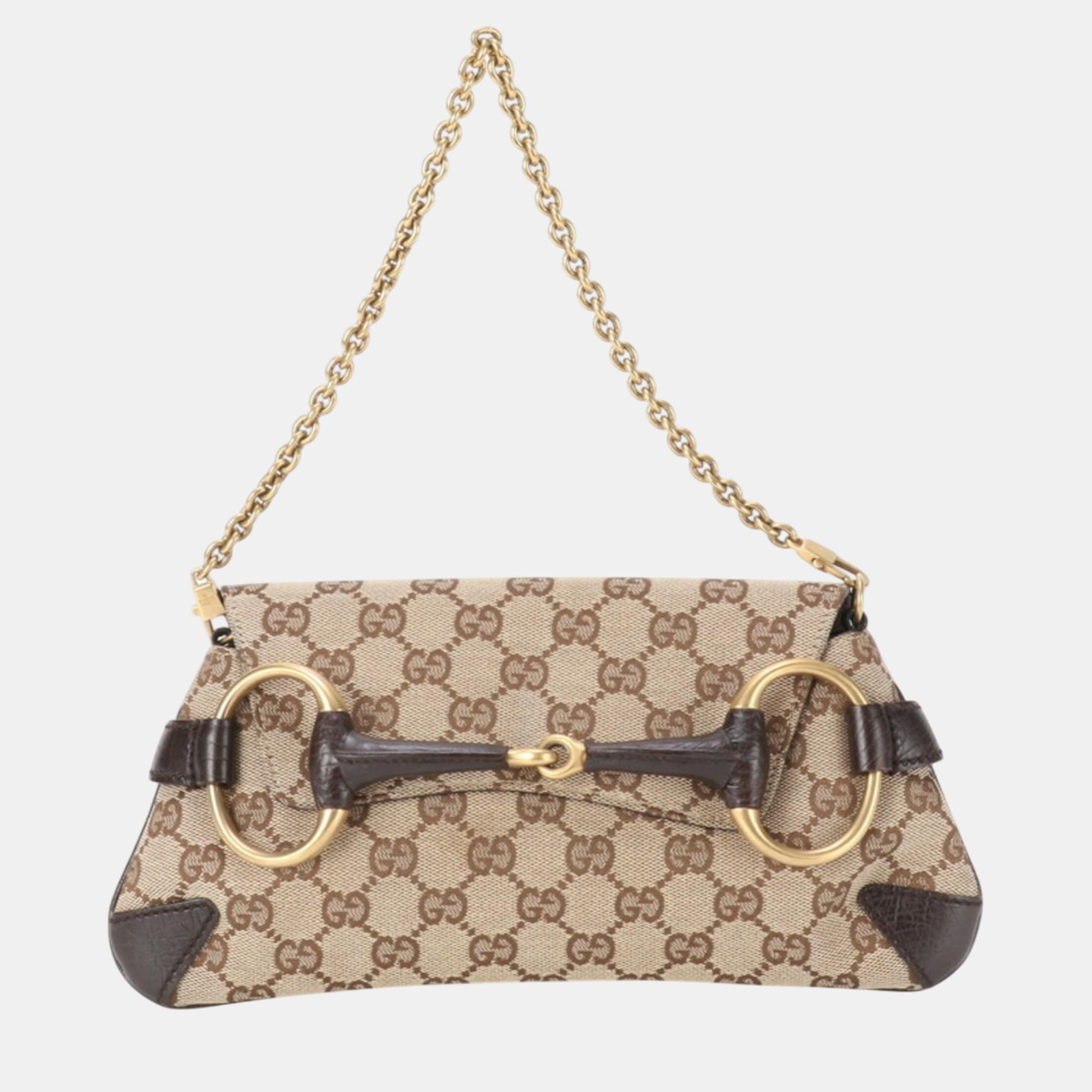 

Gucci Gg Canvas Horsebit Handbag, Brown