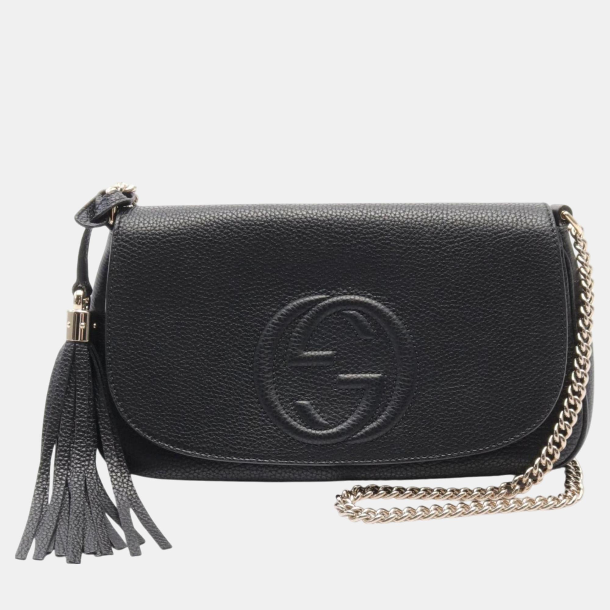 

Gucci Black Leather Soho Interlocking G Shoulder Bag