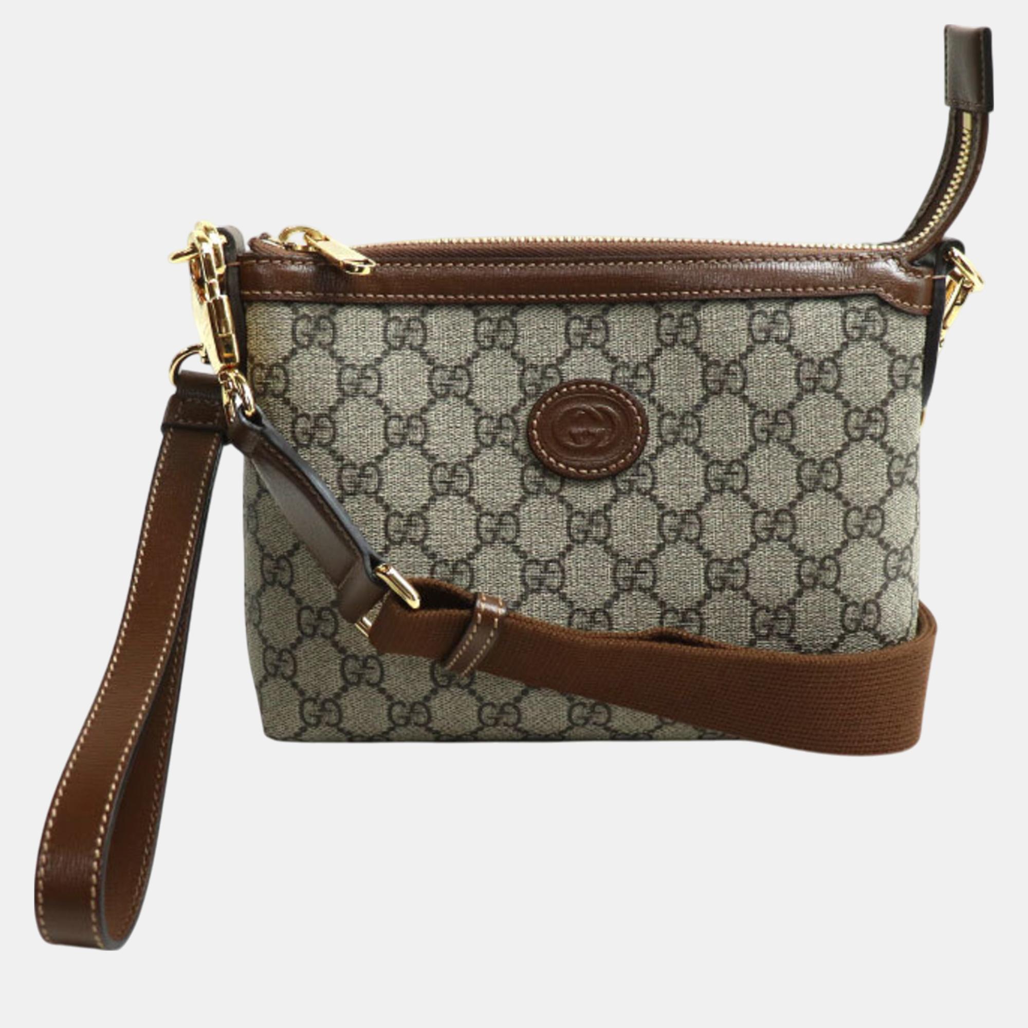 

Gucci Beige & Ebony Brown Gg Supreme Shoulder Bag