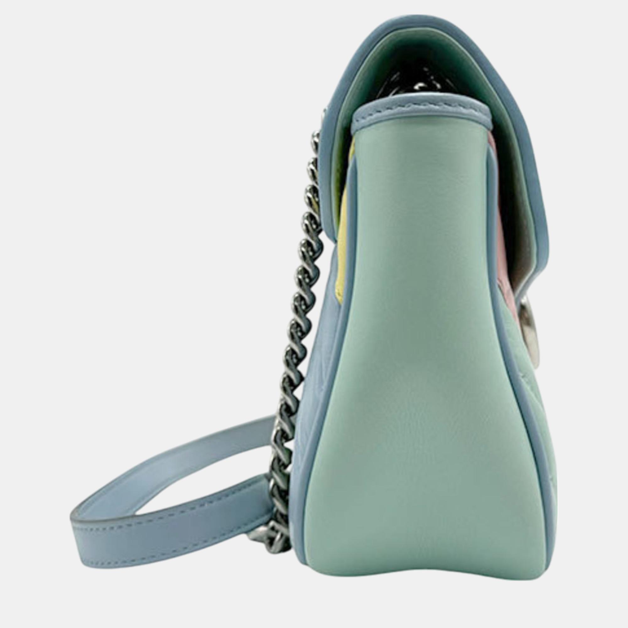 Gucci Leather Multicolor Silver Gg Marmont Shoulder Bag 