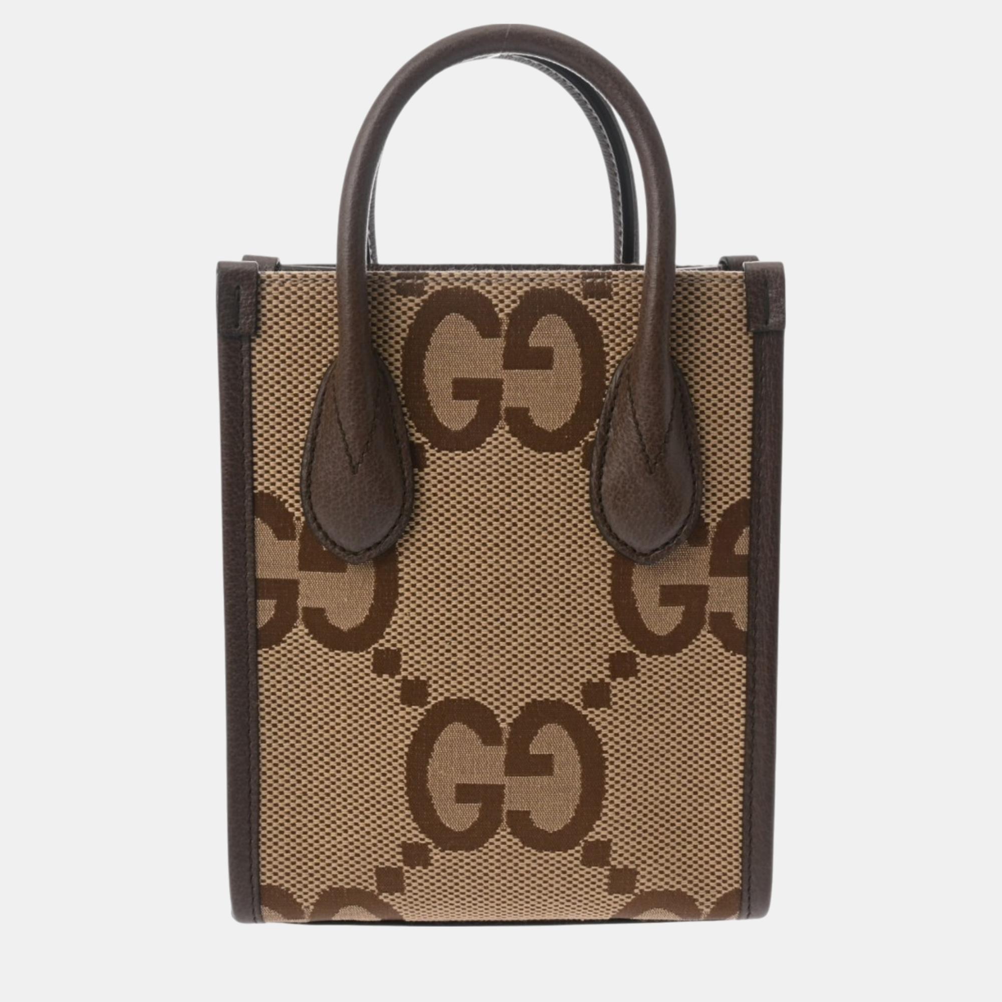 

Gucci Beige Brown Canvas Leather Jumbo Gg Tote Bag