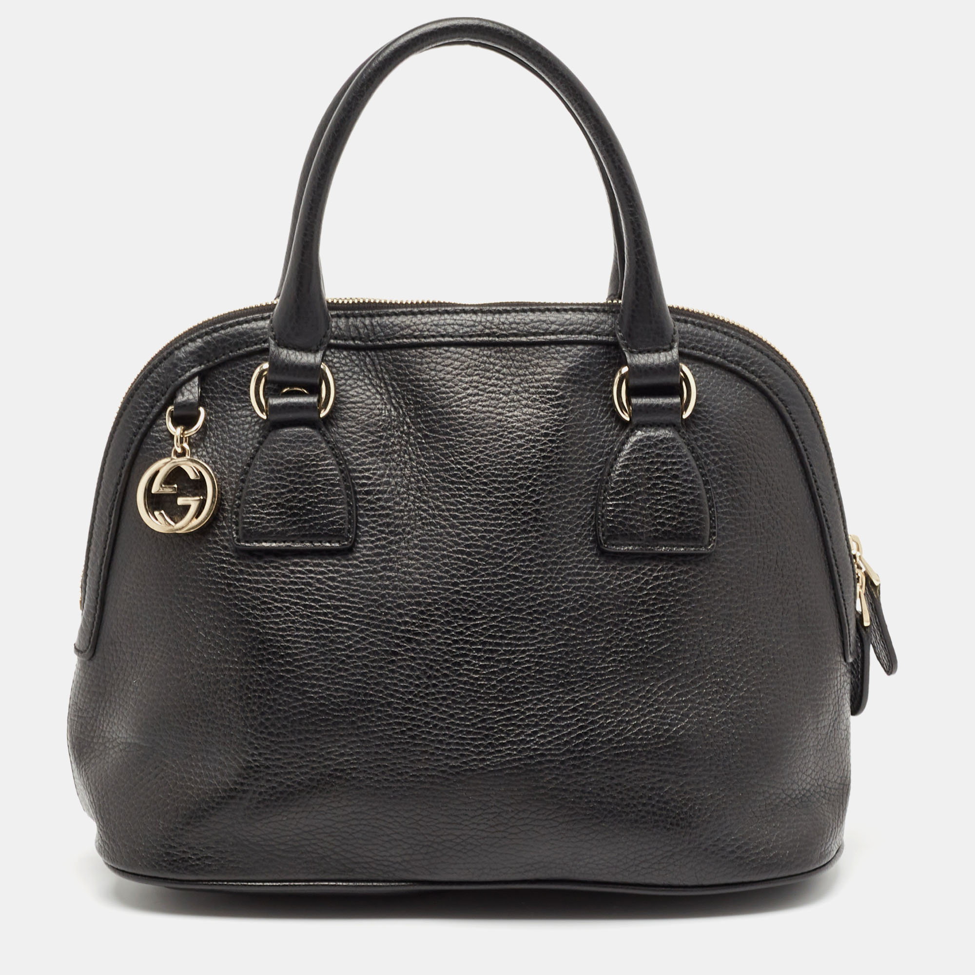 

Gucci Black Leather Interlocking GG Charm Satchel