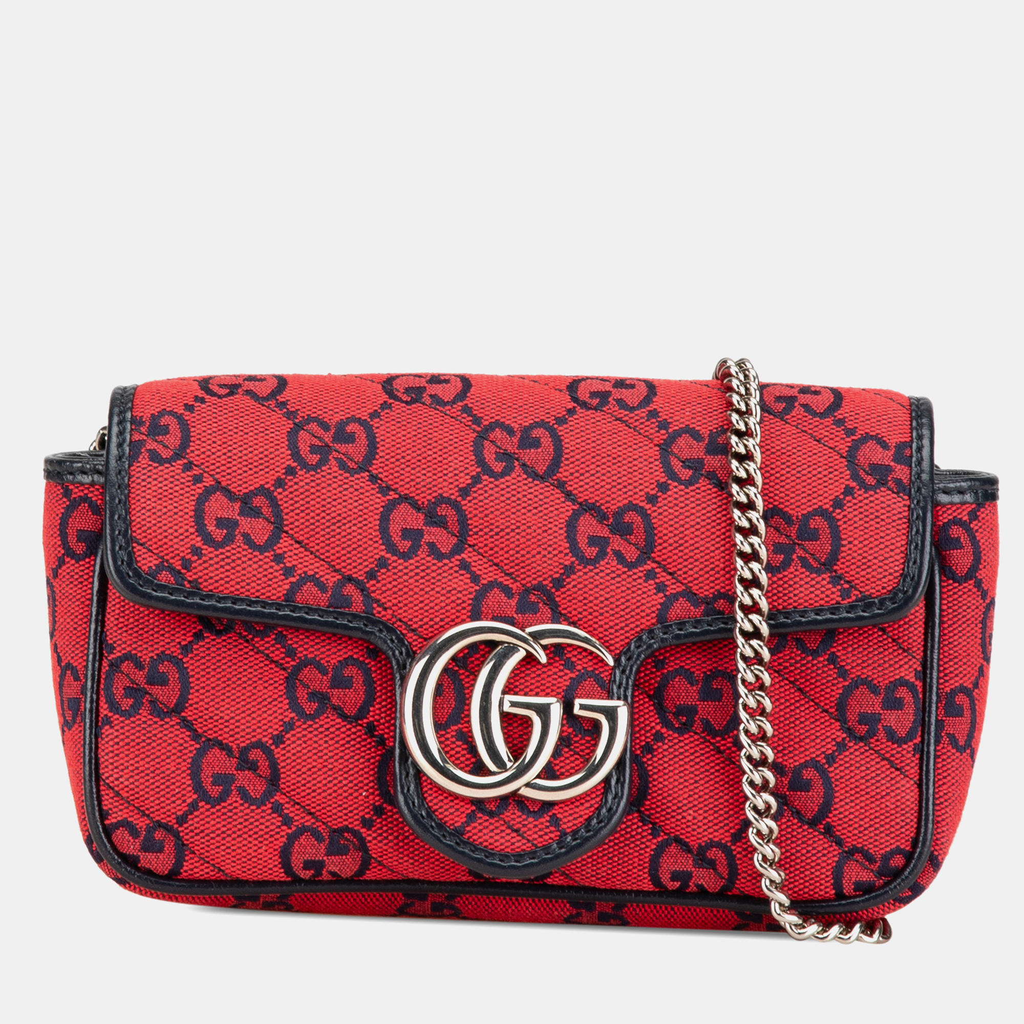 

Gucci Red Super Mini GG Canvas Marmont Matelasse Flap