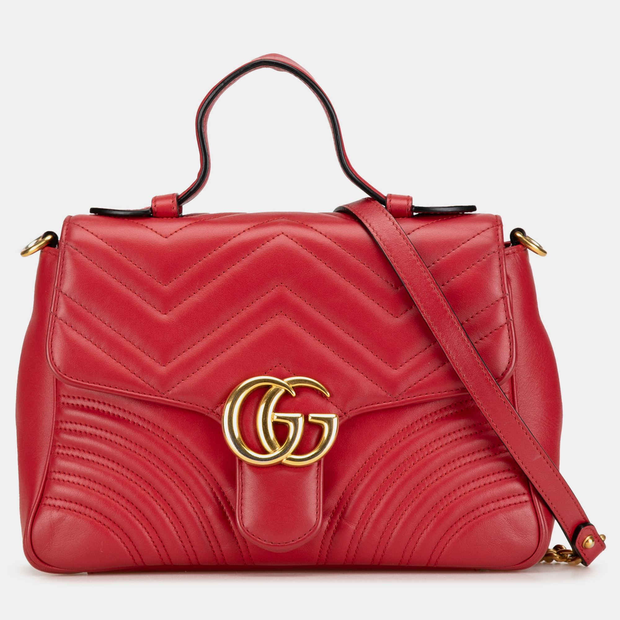 

Gucci Small Leather GG Marmont Top Handle Satchel, Red