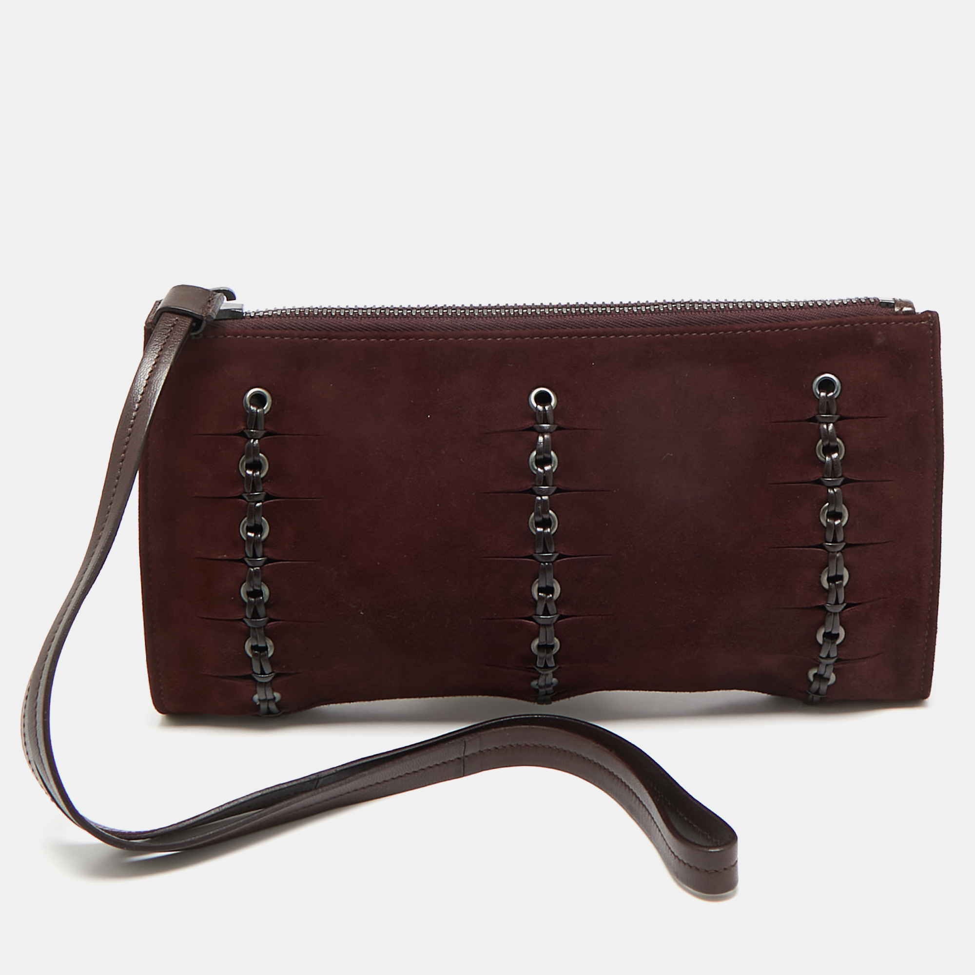 

Gucci Burgundy Suede Eyelet Wristlet Clutch